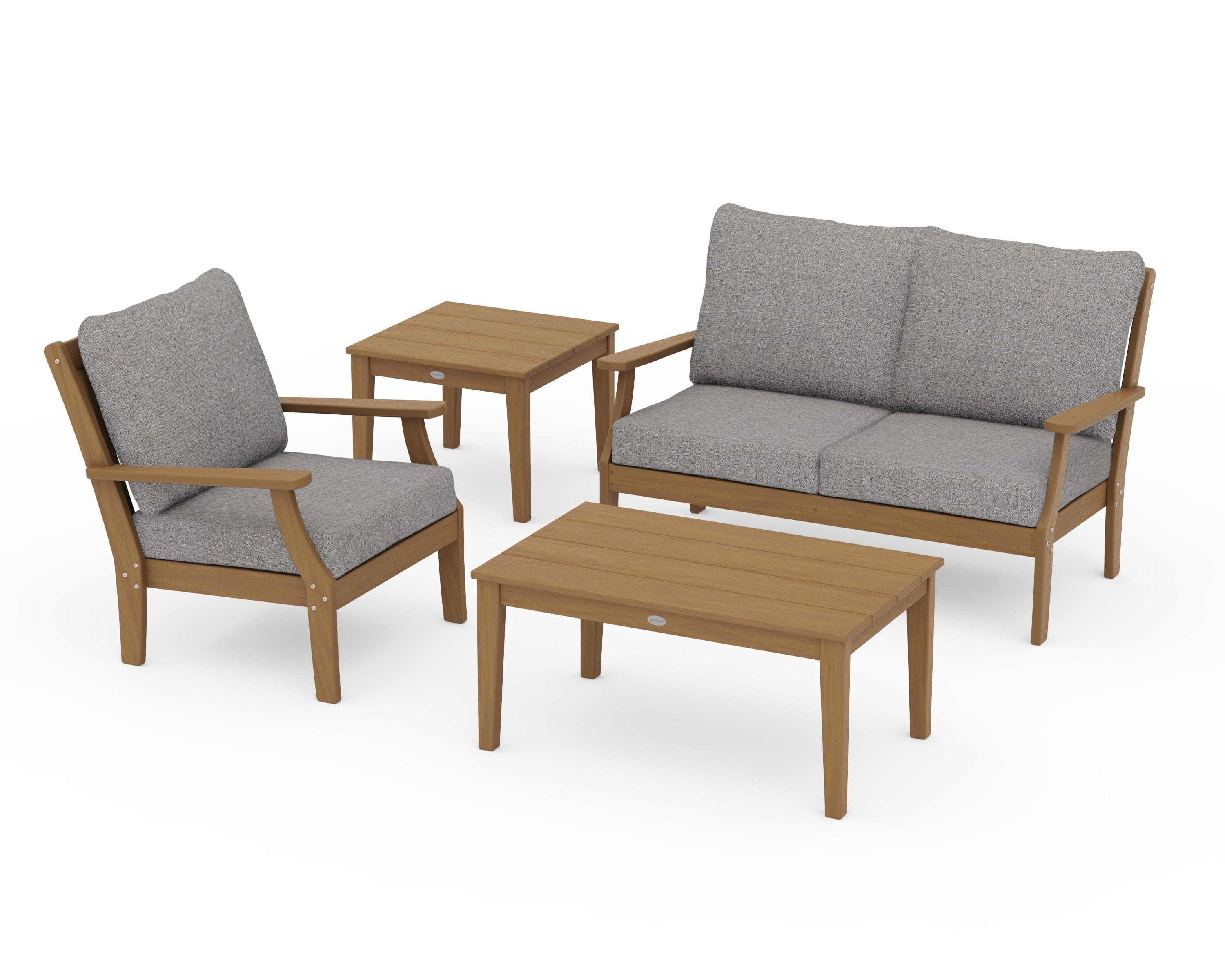 POLYWOOD Braxton 4-Piece Deep Seating Set in Natural / Grey Mist