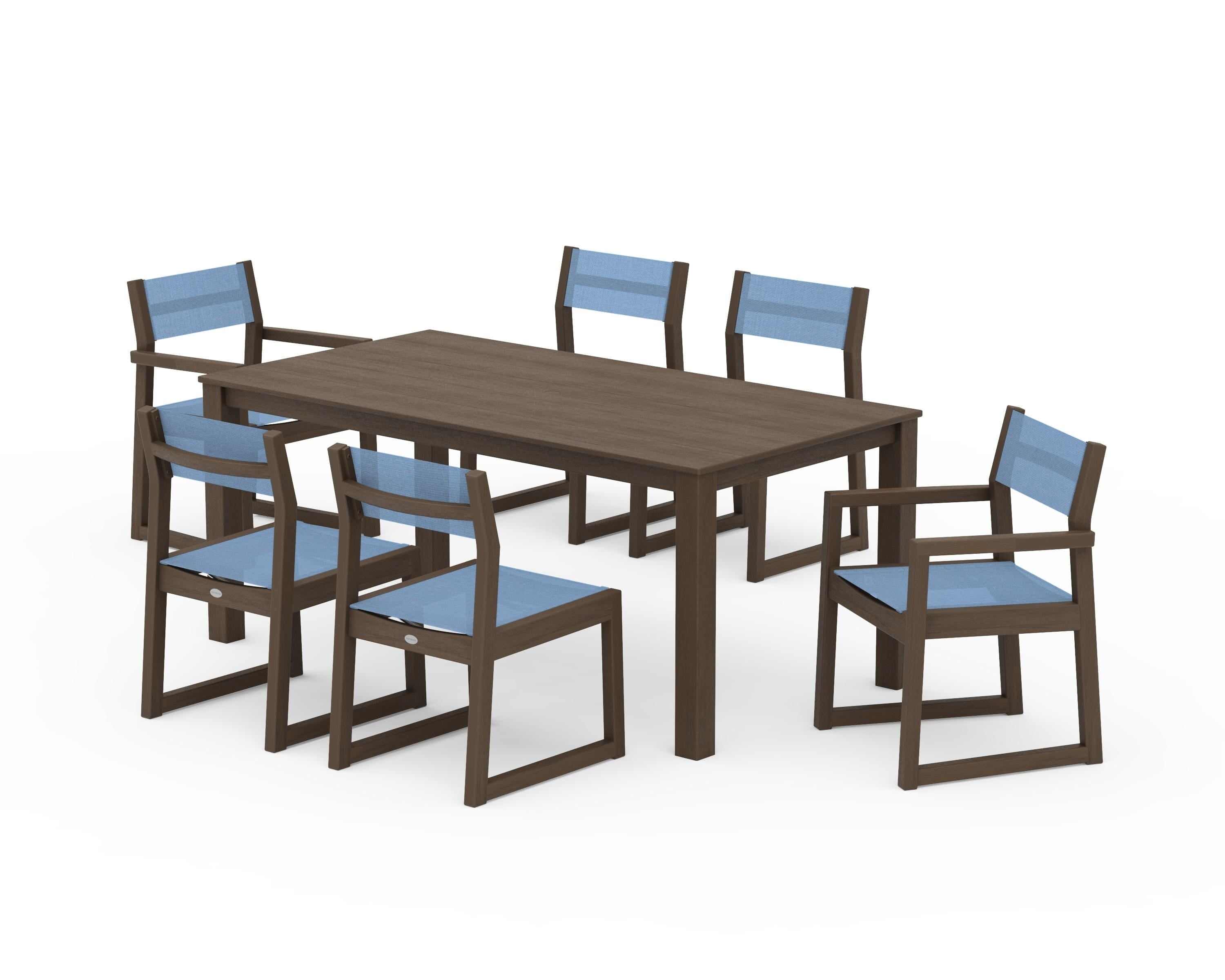 POLYWOOD EDGE Sling 7-Piece Parsons Dining Set in Kona / Poolside Sling