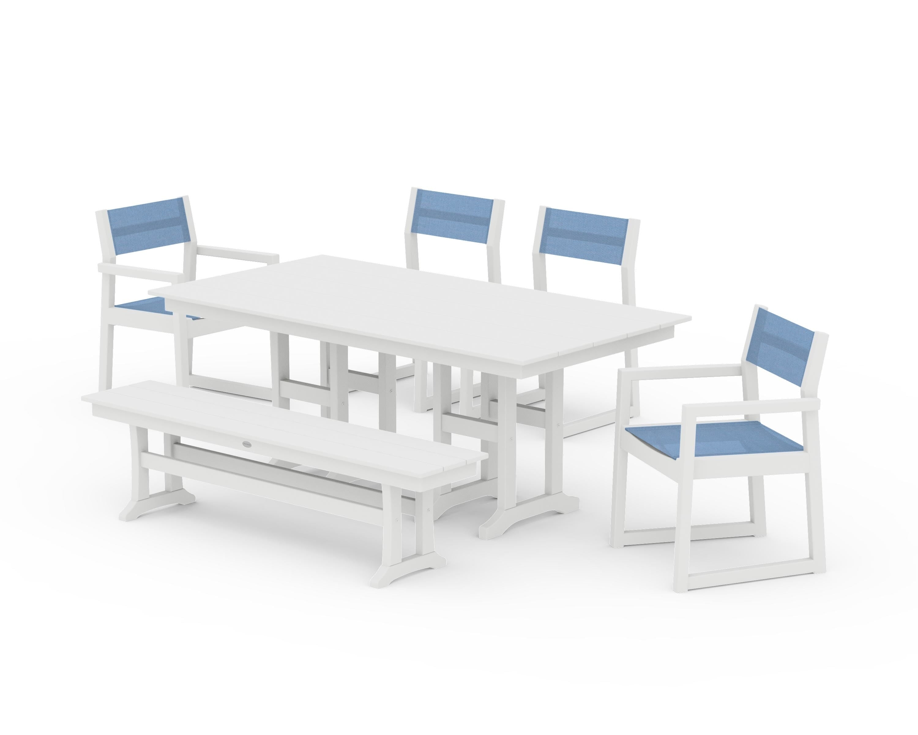 POLYWOOD EDGE Sling 6-Piece Farmhouse Dining Set in White / Poolside Sling