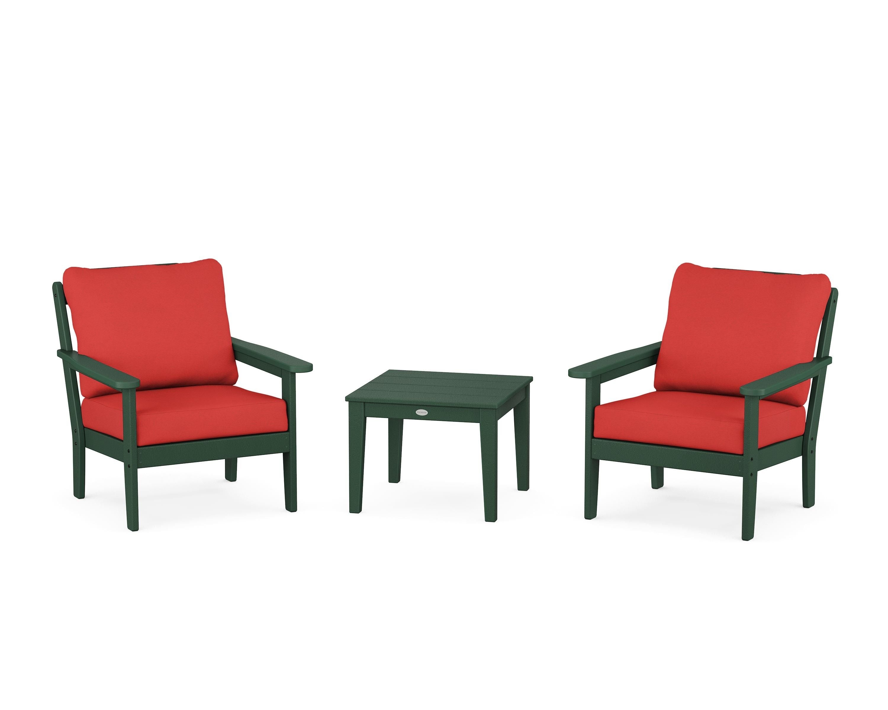 Country Living Cottage 3-Piece Deep Seating Set in Green / Crimson Linen