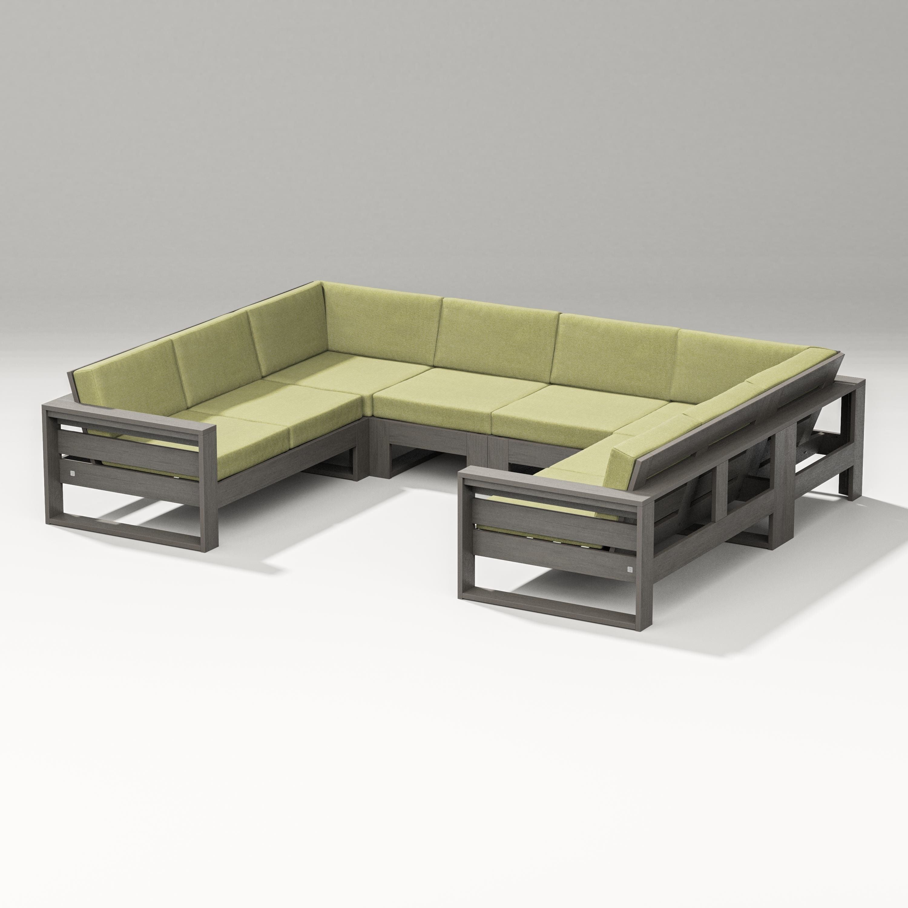 PW Designer Series Latitude U-Shaped Sectional in Driftwood / Chartreuse Boucle