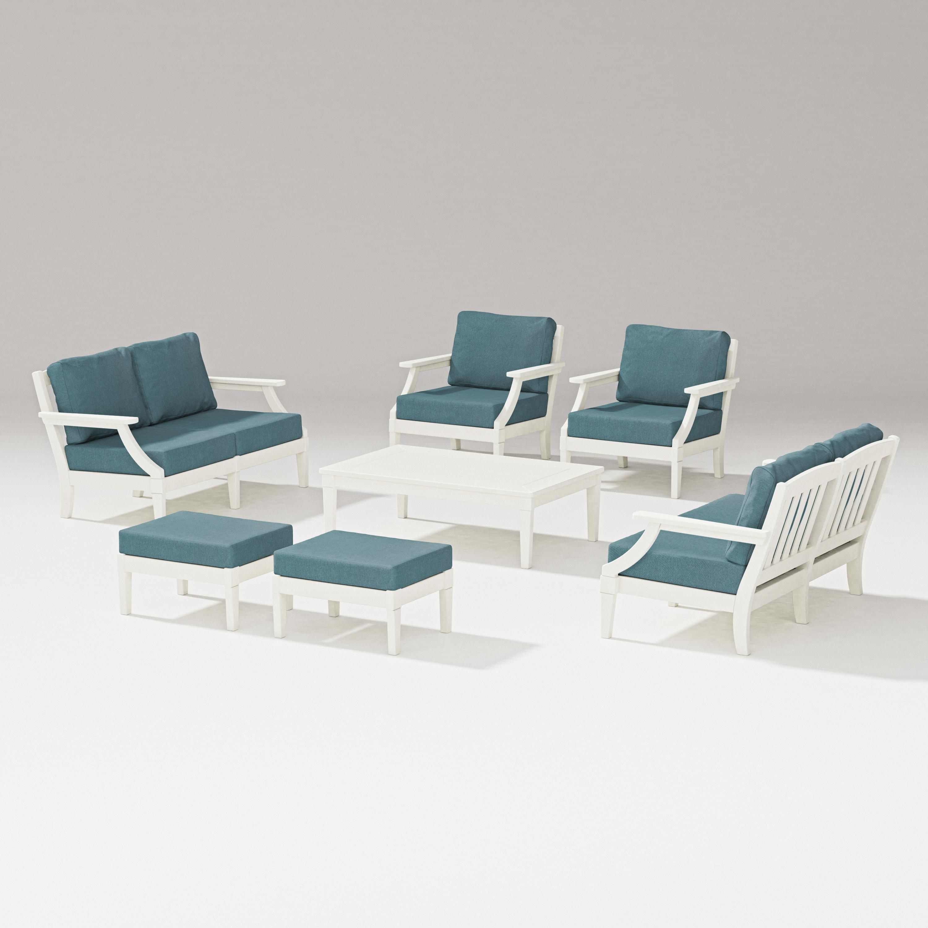 PW Designer Series Estate 7-Piece Lounge Loveseat Set in Vintage White / Ocean Teal