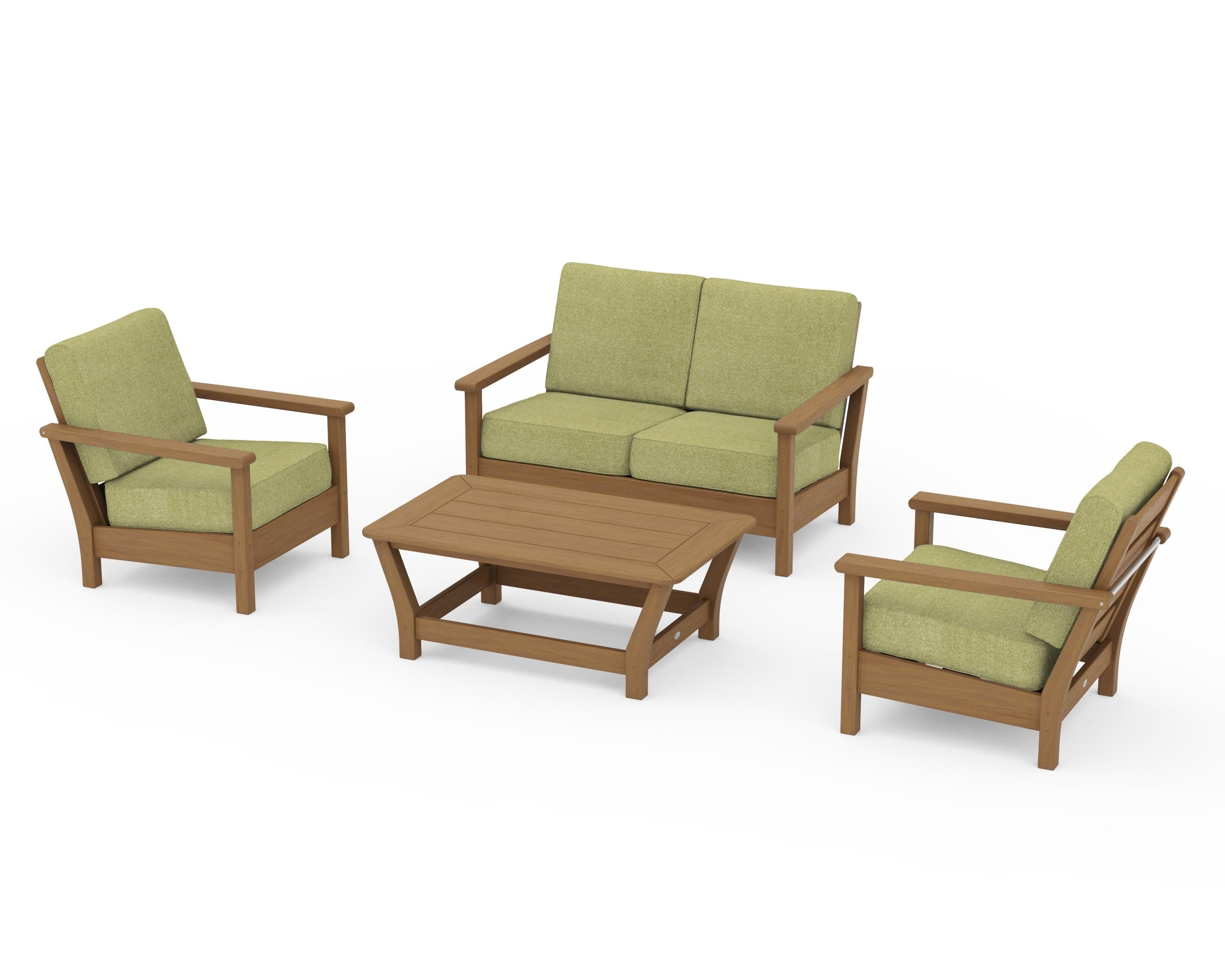 POLYWOOD Harbour 4-Piece Deep Seating Set in Natural / Chartreuse Boucle