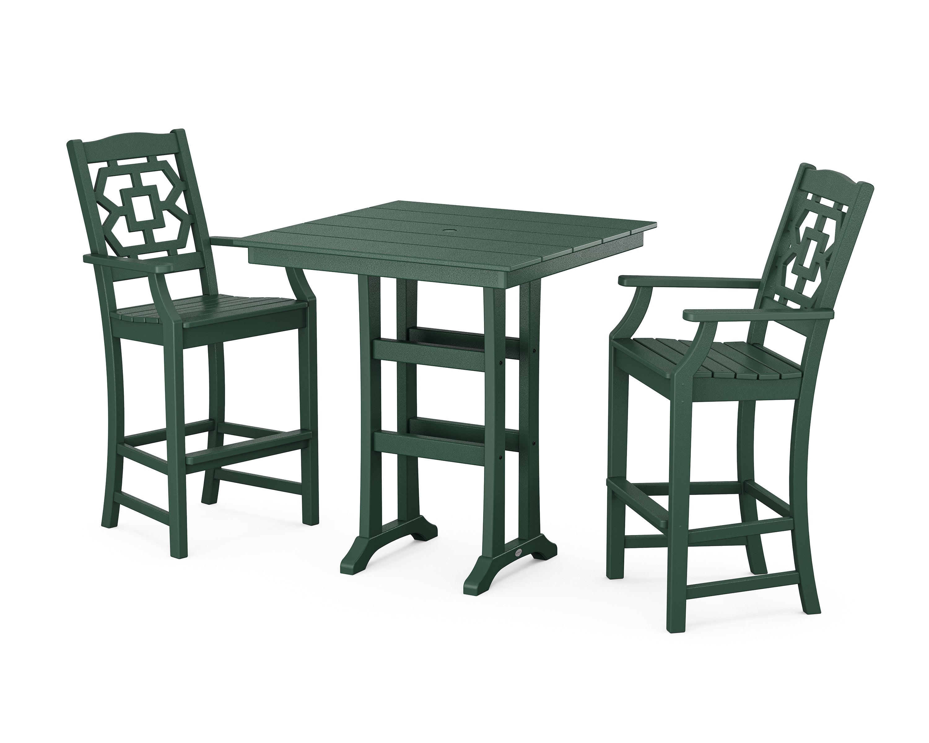 Martha Stewart by POLYWOOD Chinoiserie 3-Piece Farmhouse Bar Set with Trestle Legs in Green