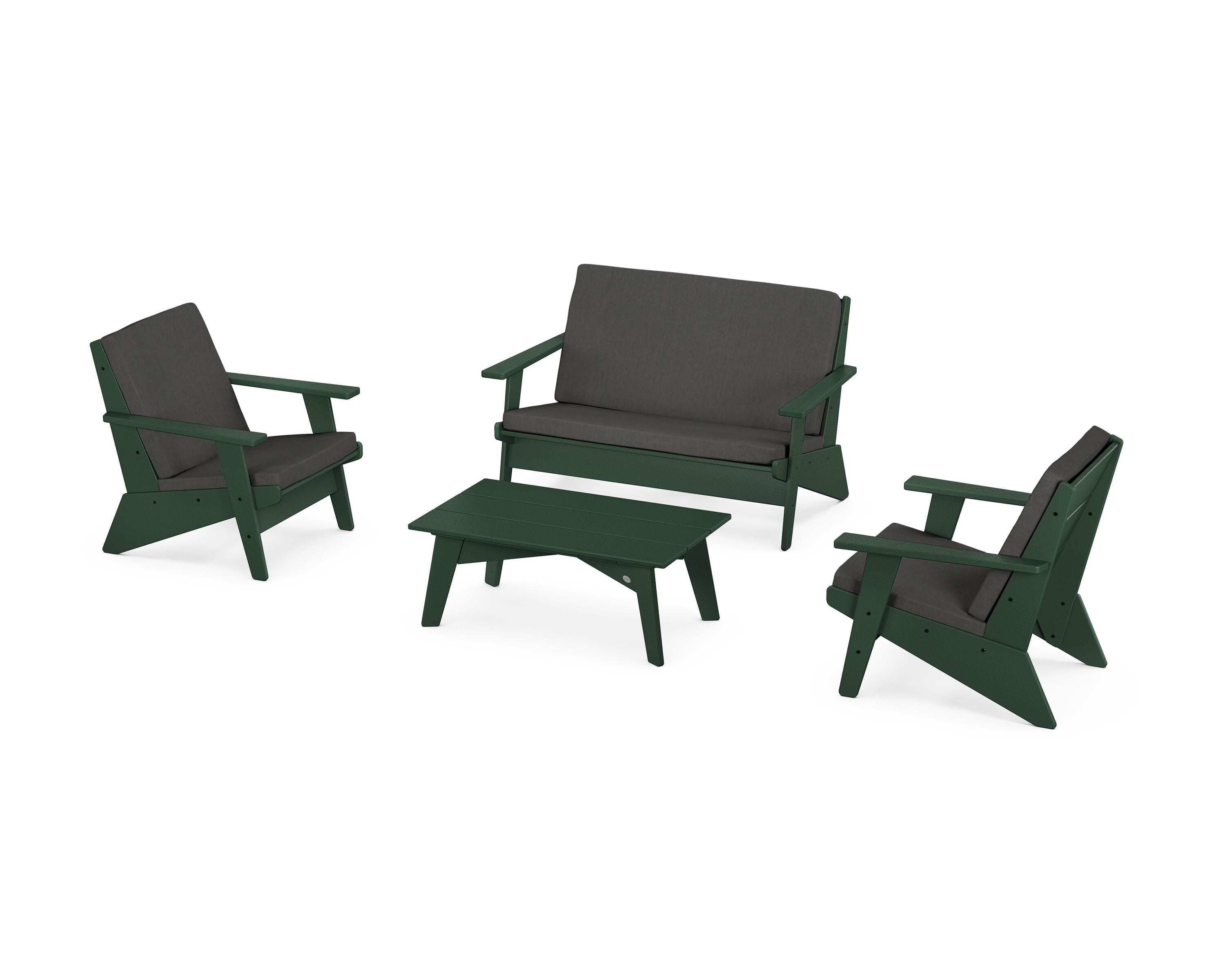 POLYWOOD Riviera Modern Lounge 4-Piece Set in Green / Spectrum Carbon
