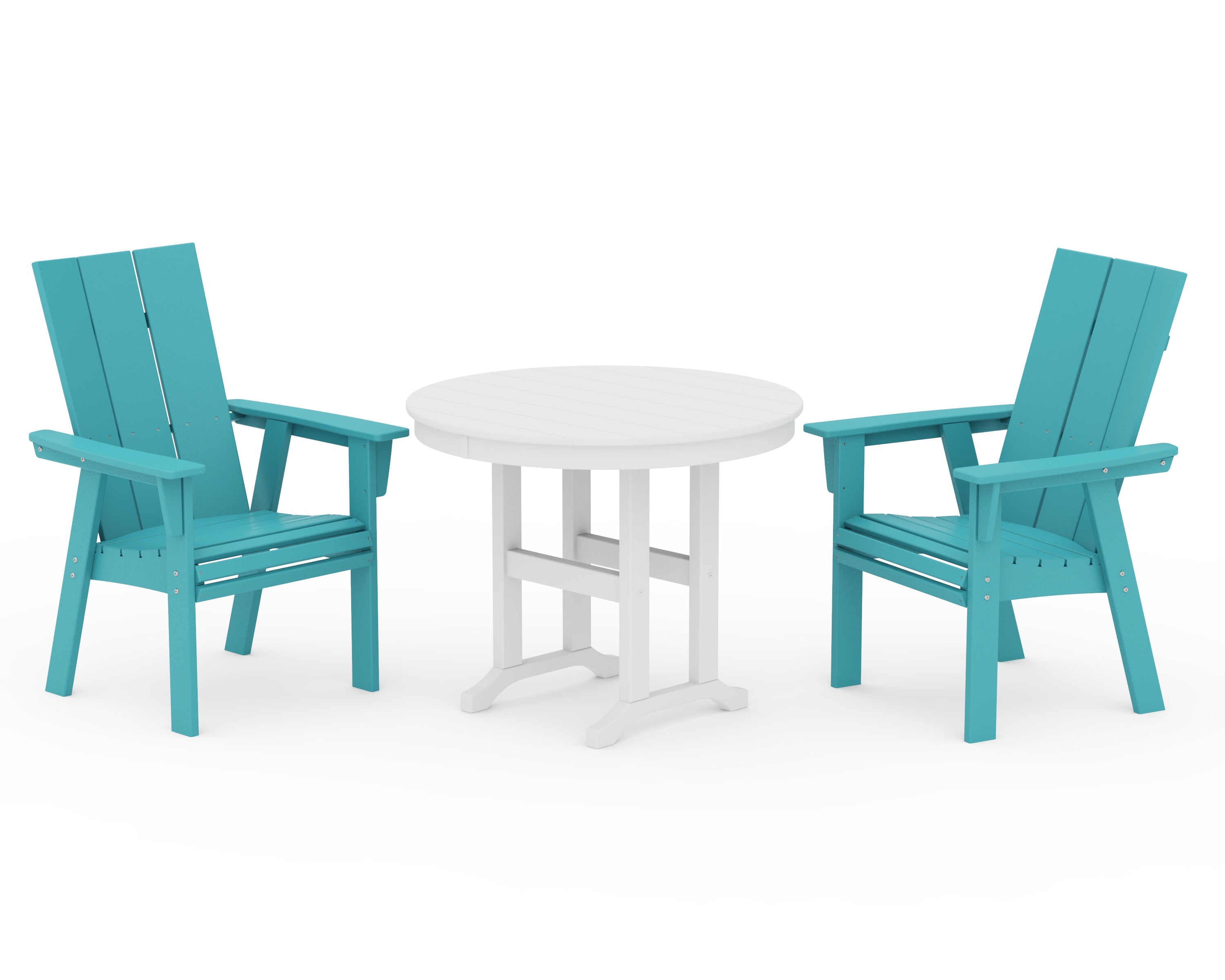POLYWOOD Modern Adirondack 3-Piece Round Dining Set in Aruba / White