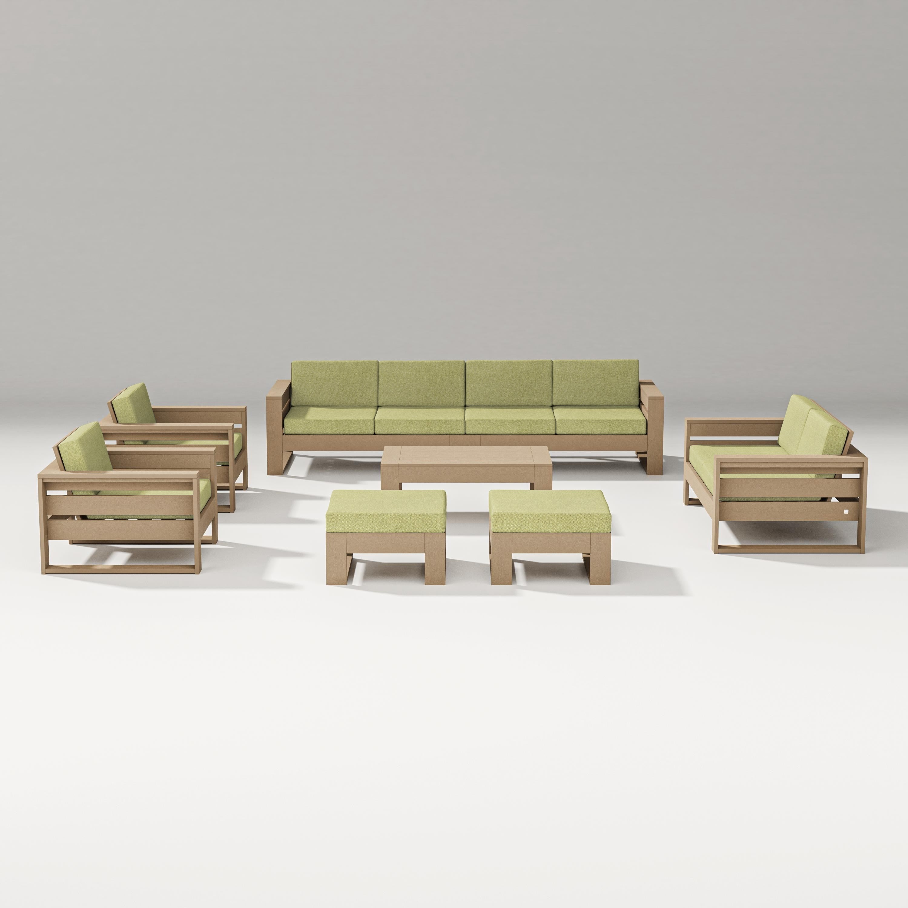 PW Designer Series Latitude 8-Piece Lounge Sofa Set in Vintage Sahara / Chartreuse Boucle