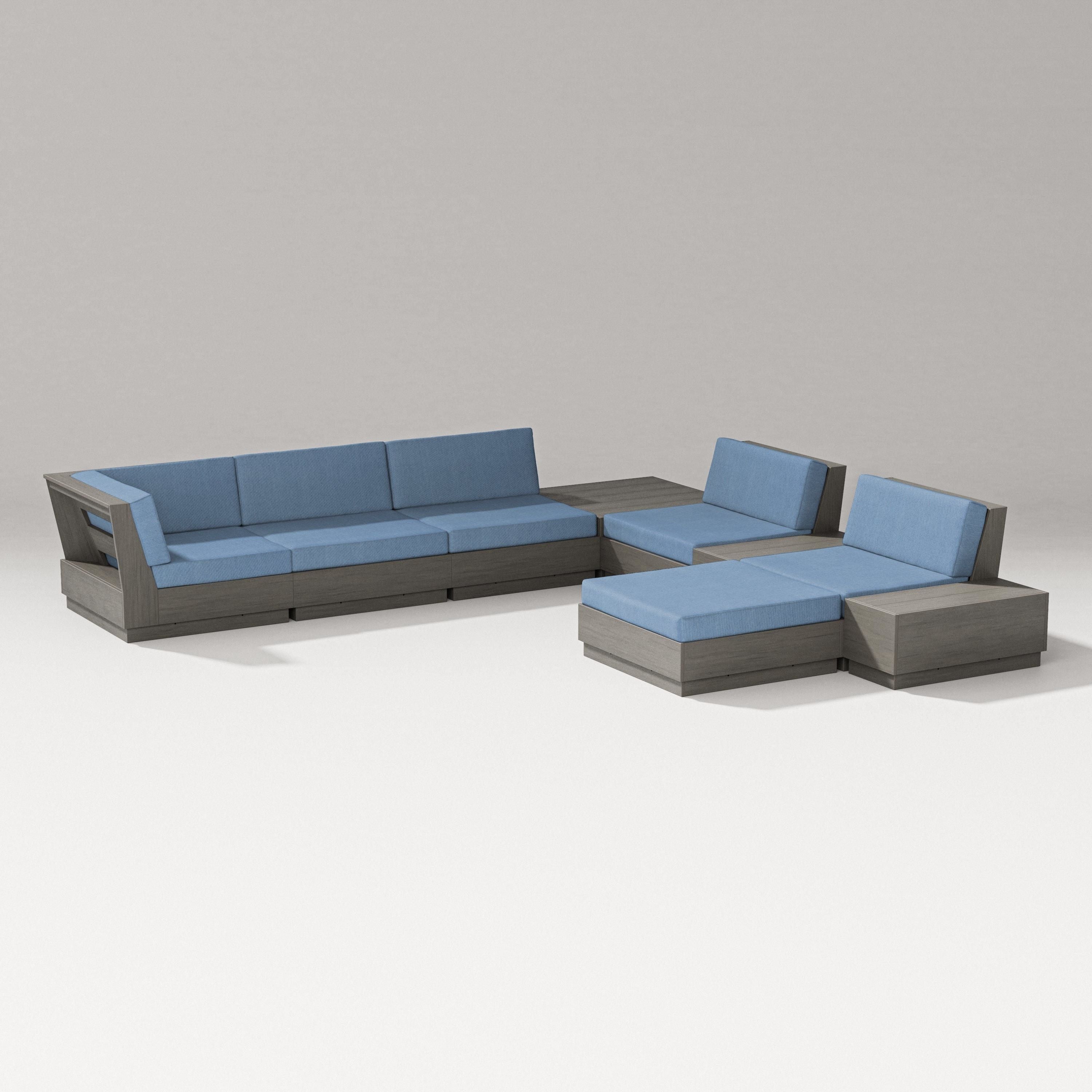 PW Designer Series Elevate 9-Piece Conversation Sectional in Driftwood / Sky Blue