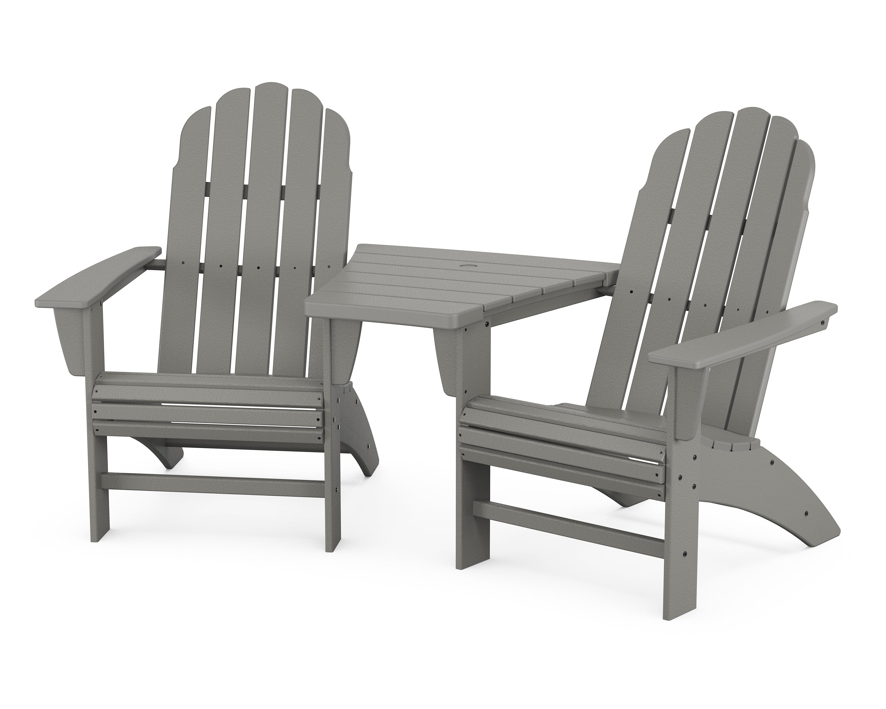 POLYWOOD® Vineyard 3-Piece Curveback Adirondack Set with Angled Connecting Table in Slate Grey