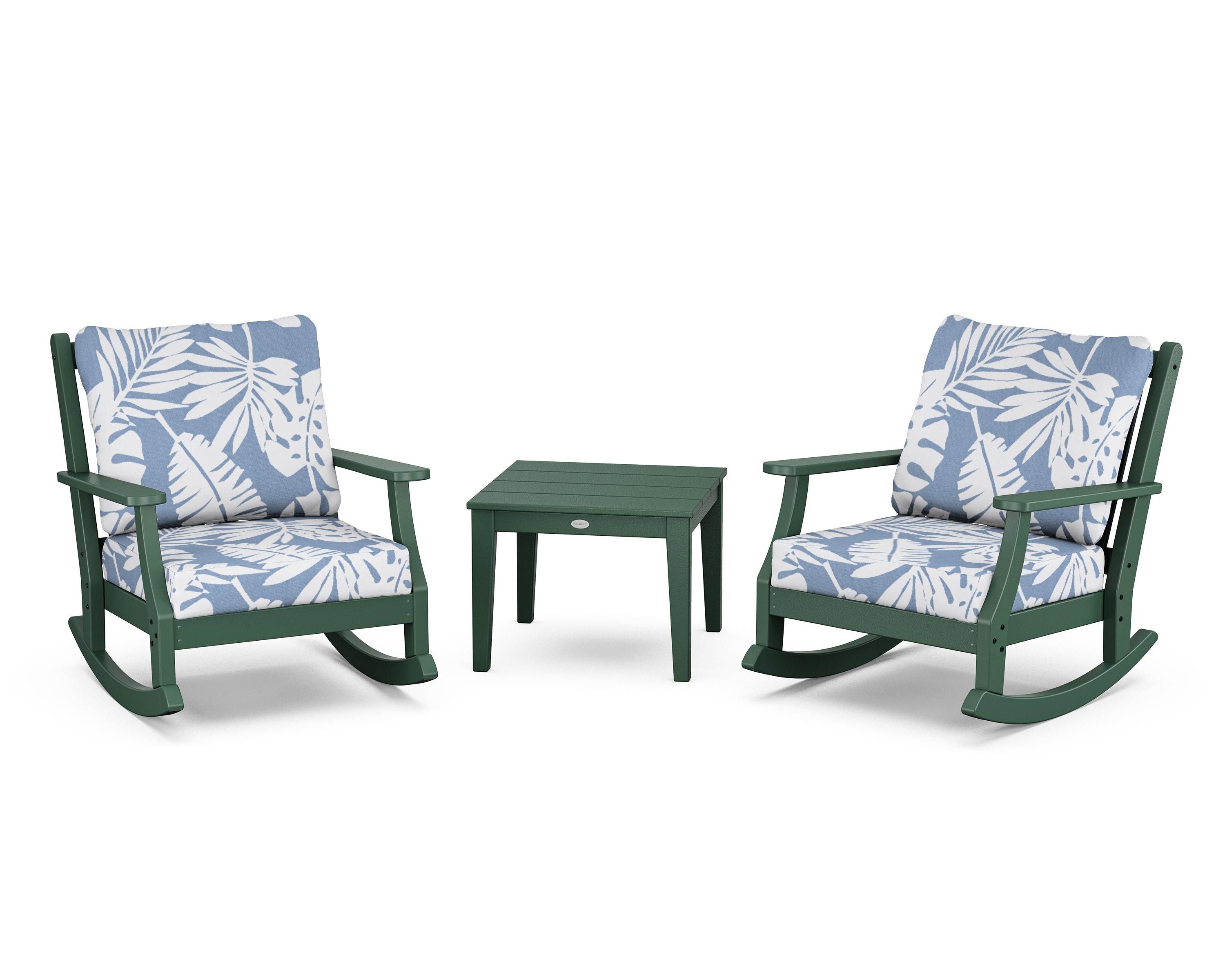 Country Living Wovendale 3-Piece Deep Seating Rocker Set in Green / Leaf Sky Blue