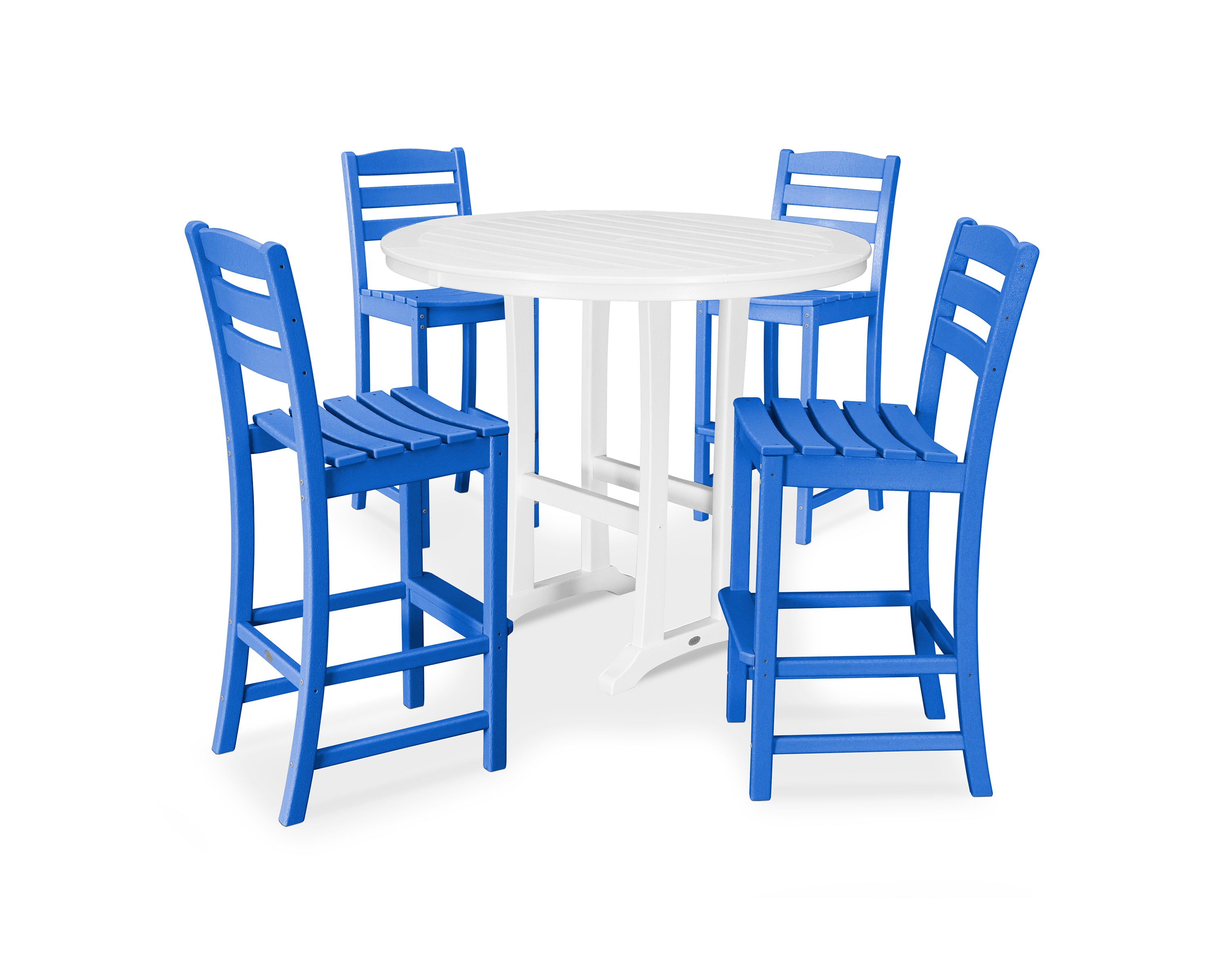 POLYWOOD® La Casa Café 5-Piece Side Chair Bar Dining Set in Pacific Blue / White