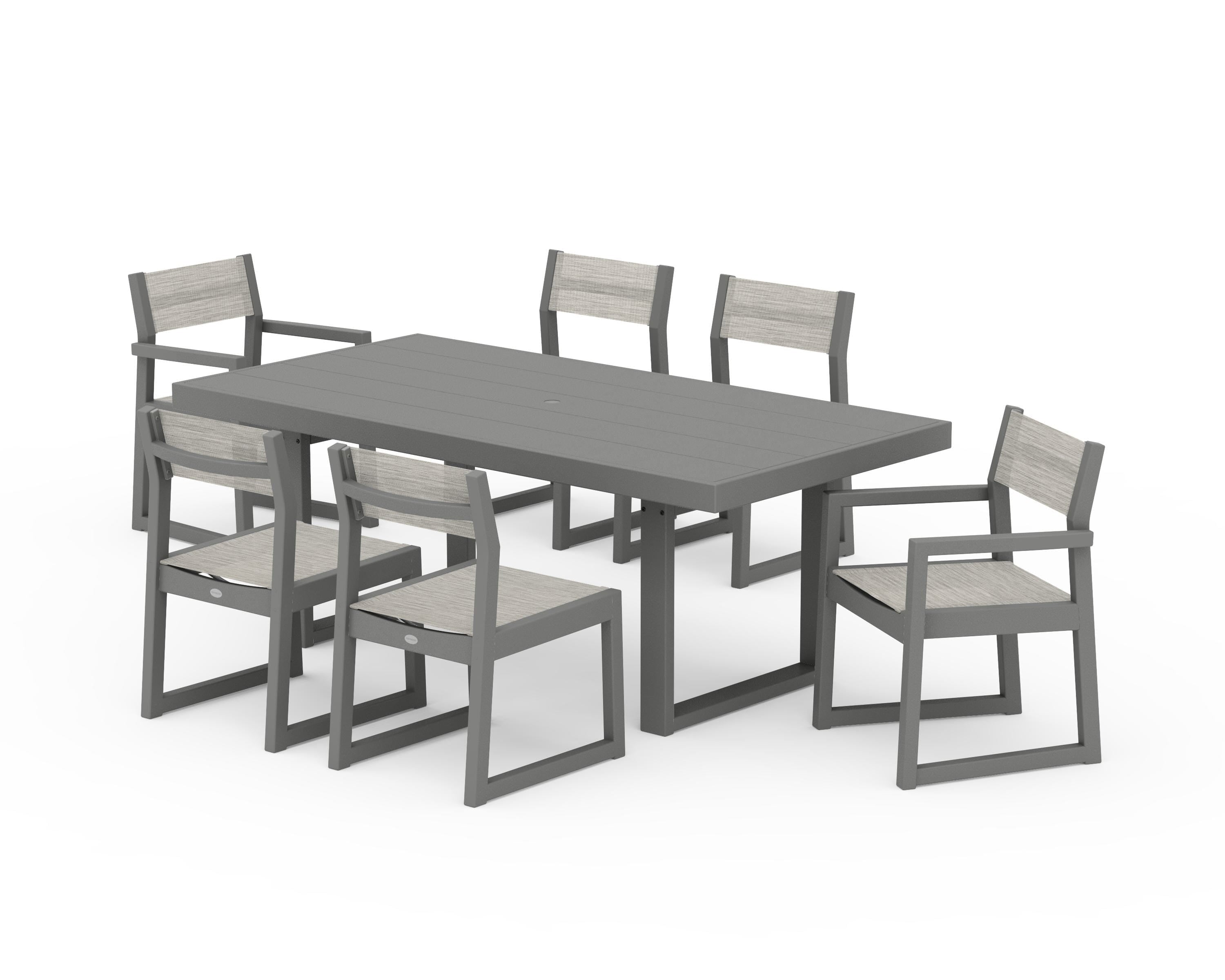 POLYWOOD EDGE Sling 7-Piece Dining Set in Slate Grey / Birch Sling