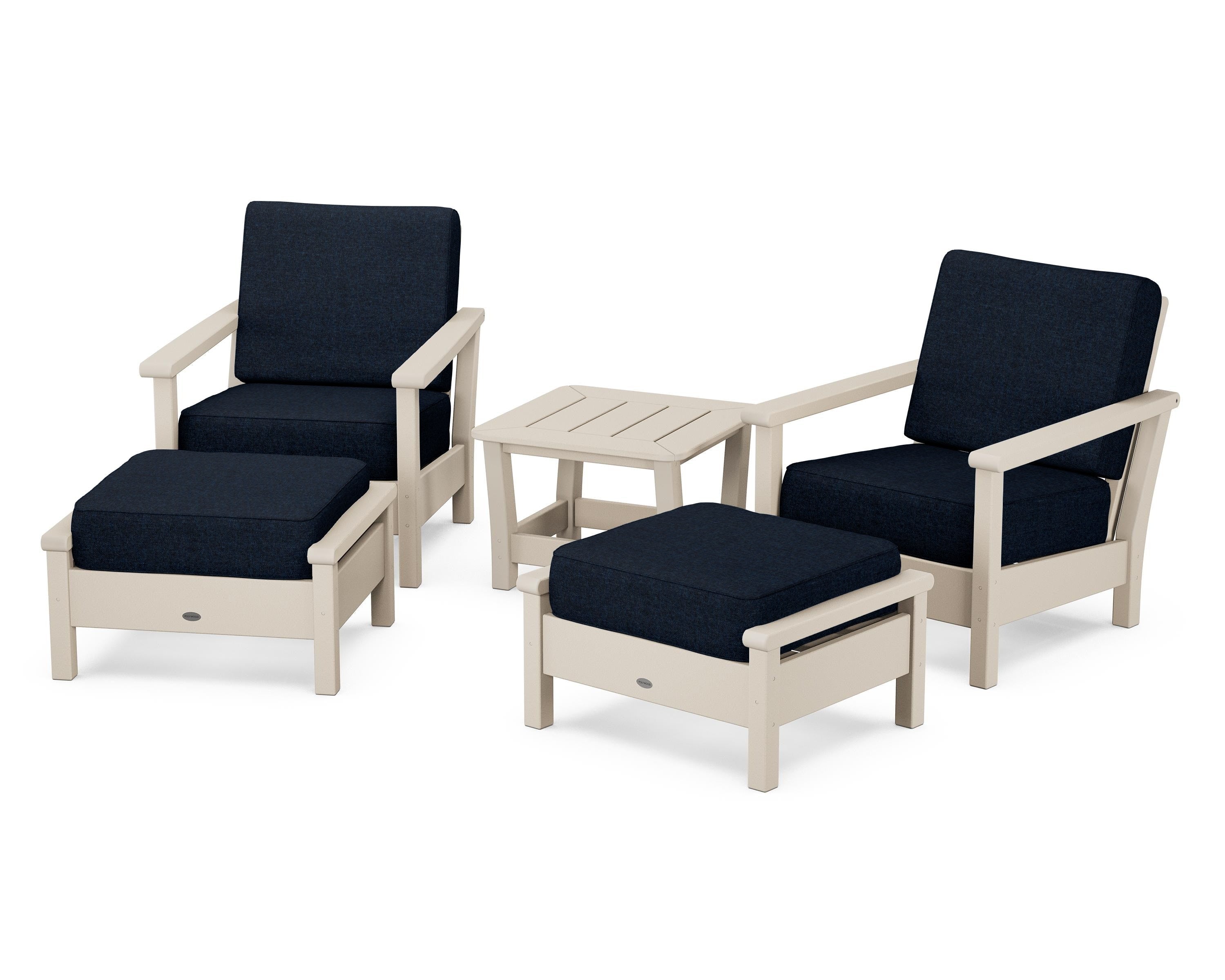 POLYWOOD Harbour 5-Piece Deep Seating Chair Set in Sand / Marine Indigo