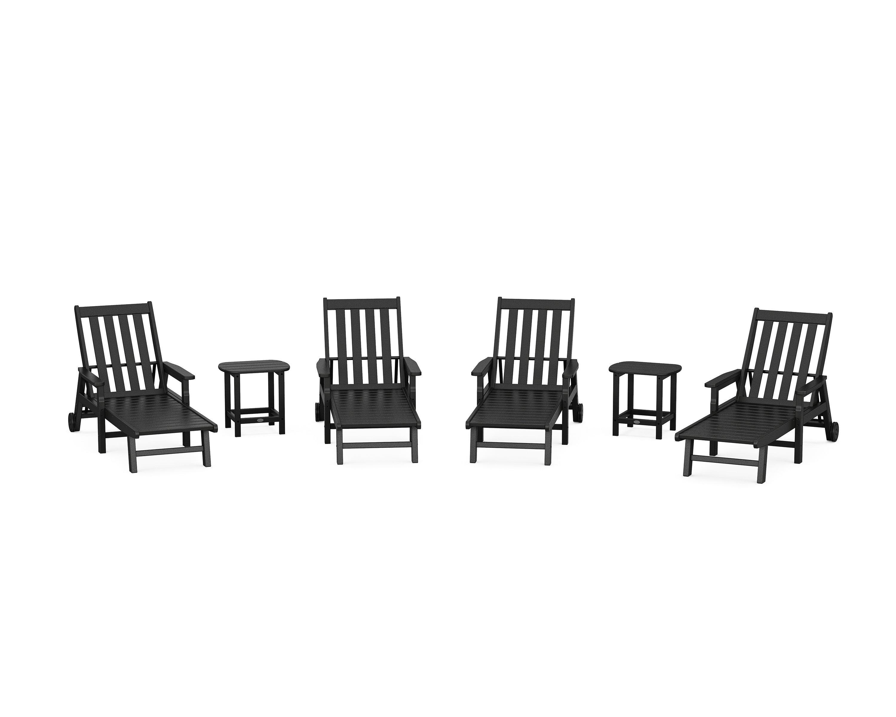 POLYWOOD Vineyard 6-Piece Chaise with Arms and Wheels Set in Black