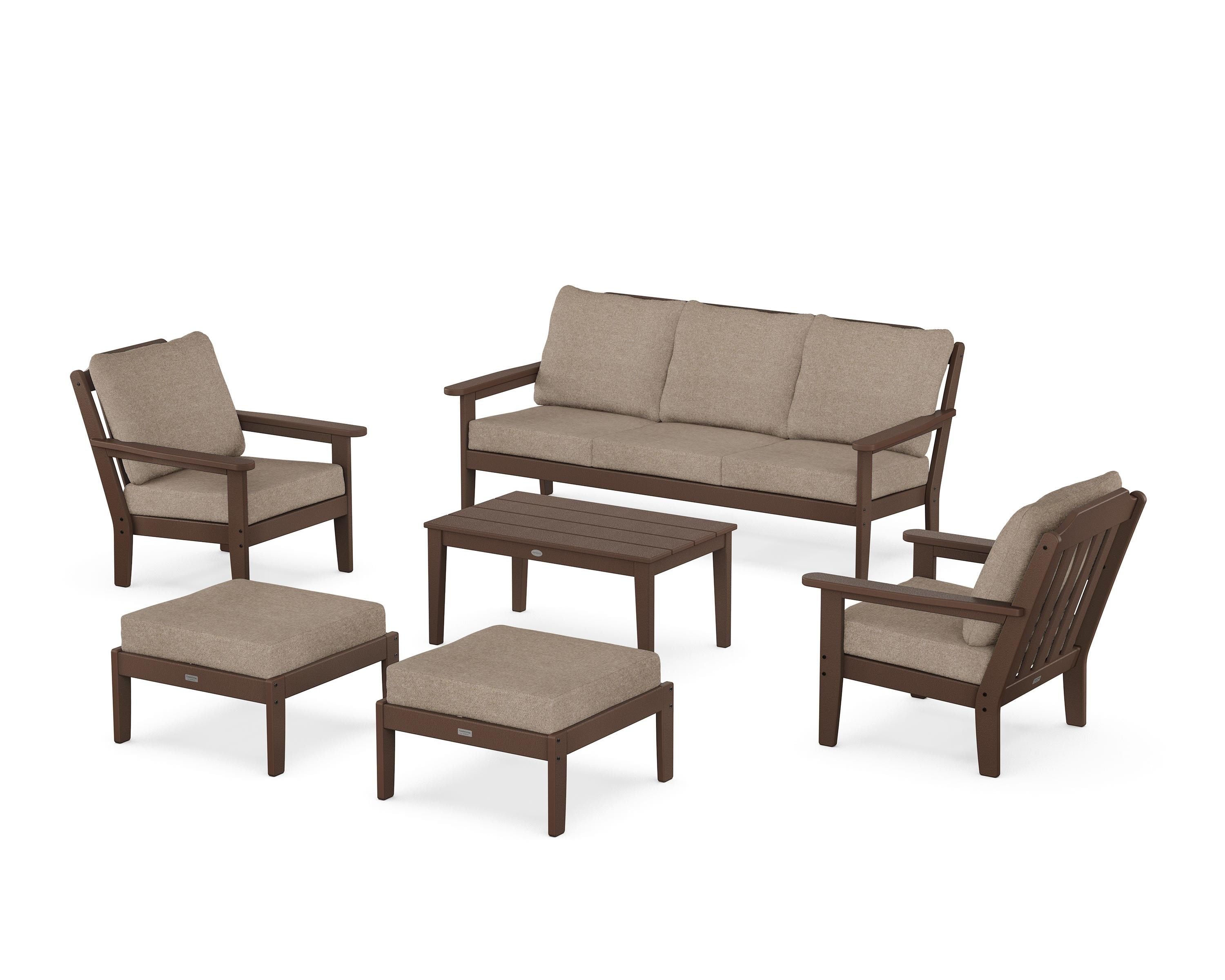 Country Living Cottage 6-Piece Lounge Sofa Set in Mahogany / Spiced Burlap
