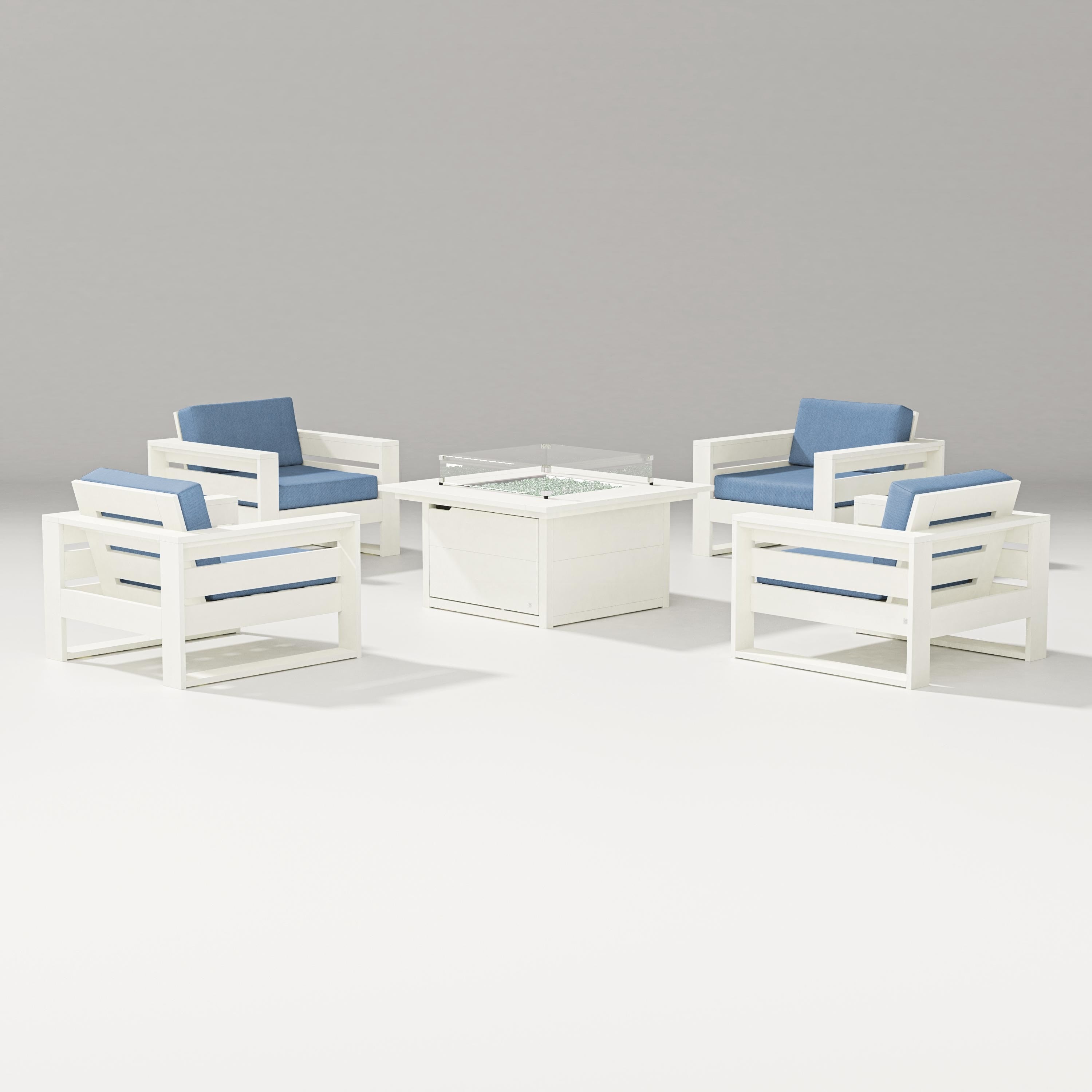 PW Designer Series Latitude 5-Piece Lounge Fire Table Set in Vintage White / Sky Blue
