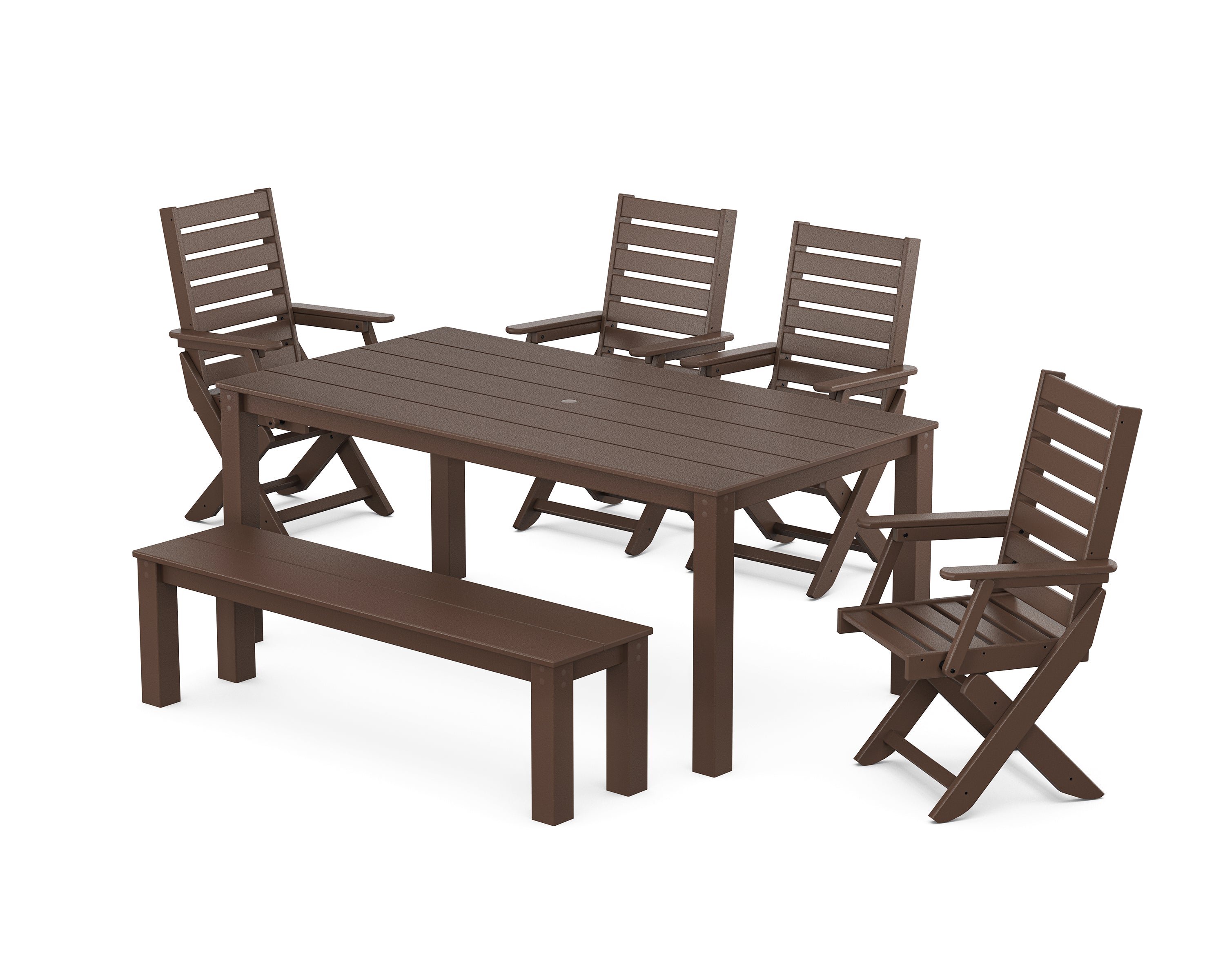 POLYWOOD® Captain Folding Chair 6-Piece Parsons Dining Set with Bench in Mahogany