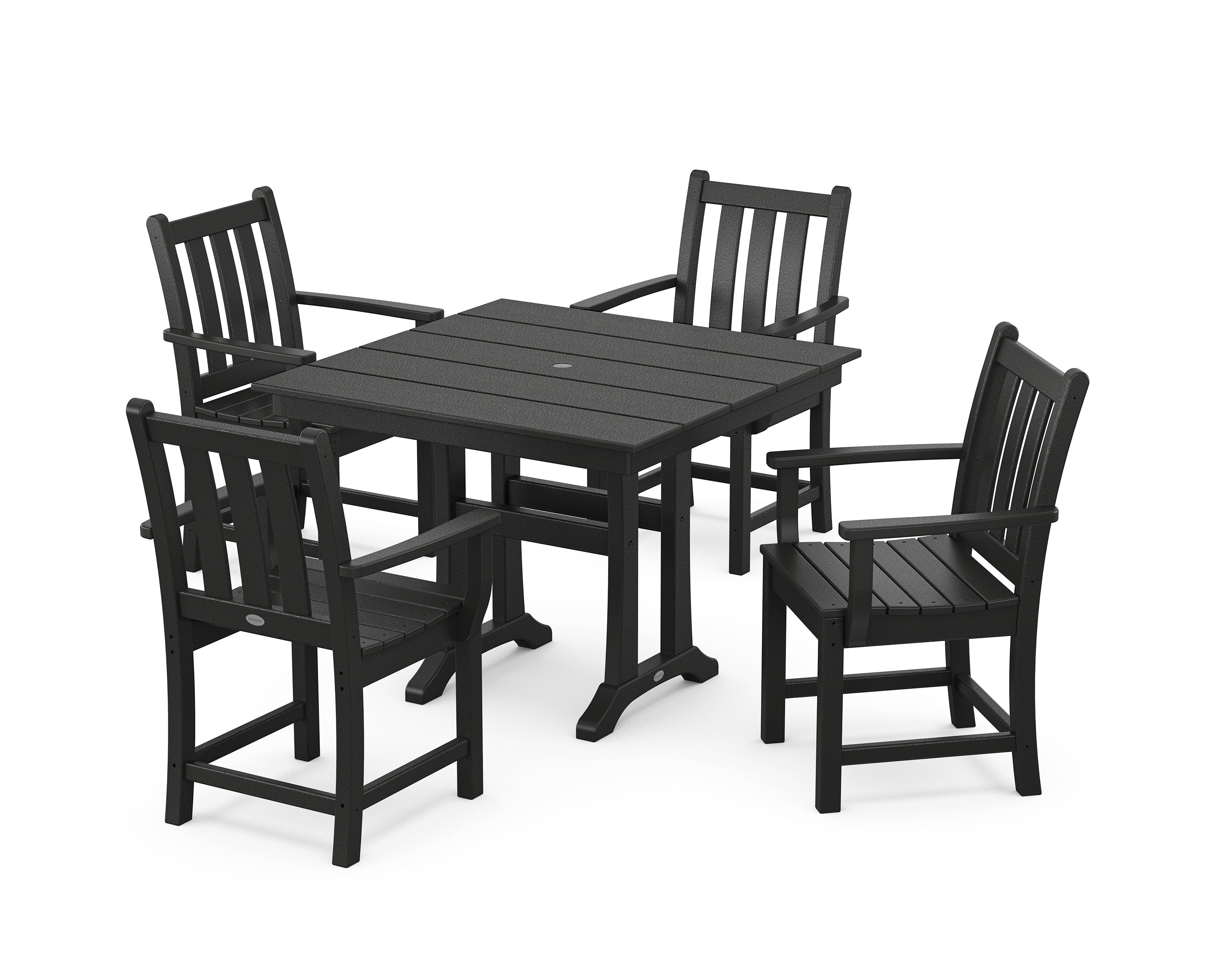 POLYWOOD® Traditional Garden 5-Piece Farmhouse Dining Set With Trestle Legs in Black