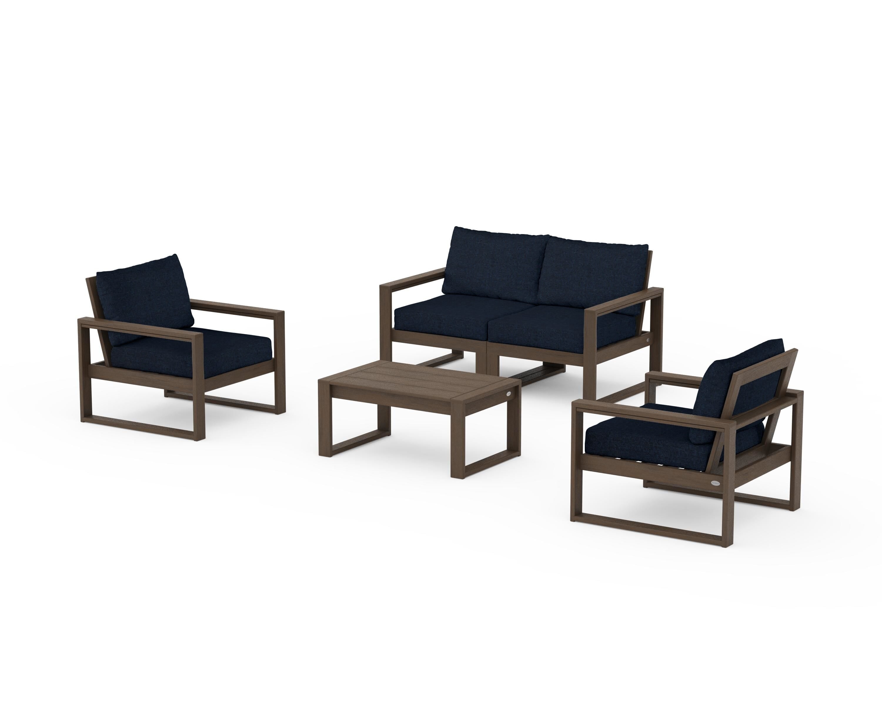 POLYWOOD EDGE Sectional 4-Piece Deep Seating Set with Loveseat in Kona / Marine Indigo