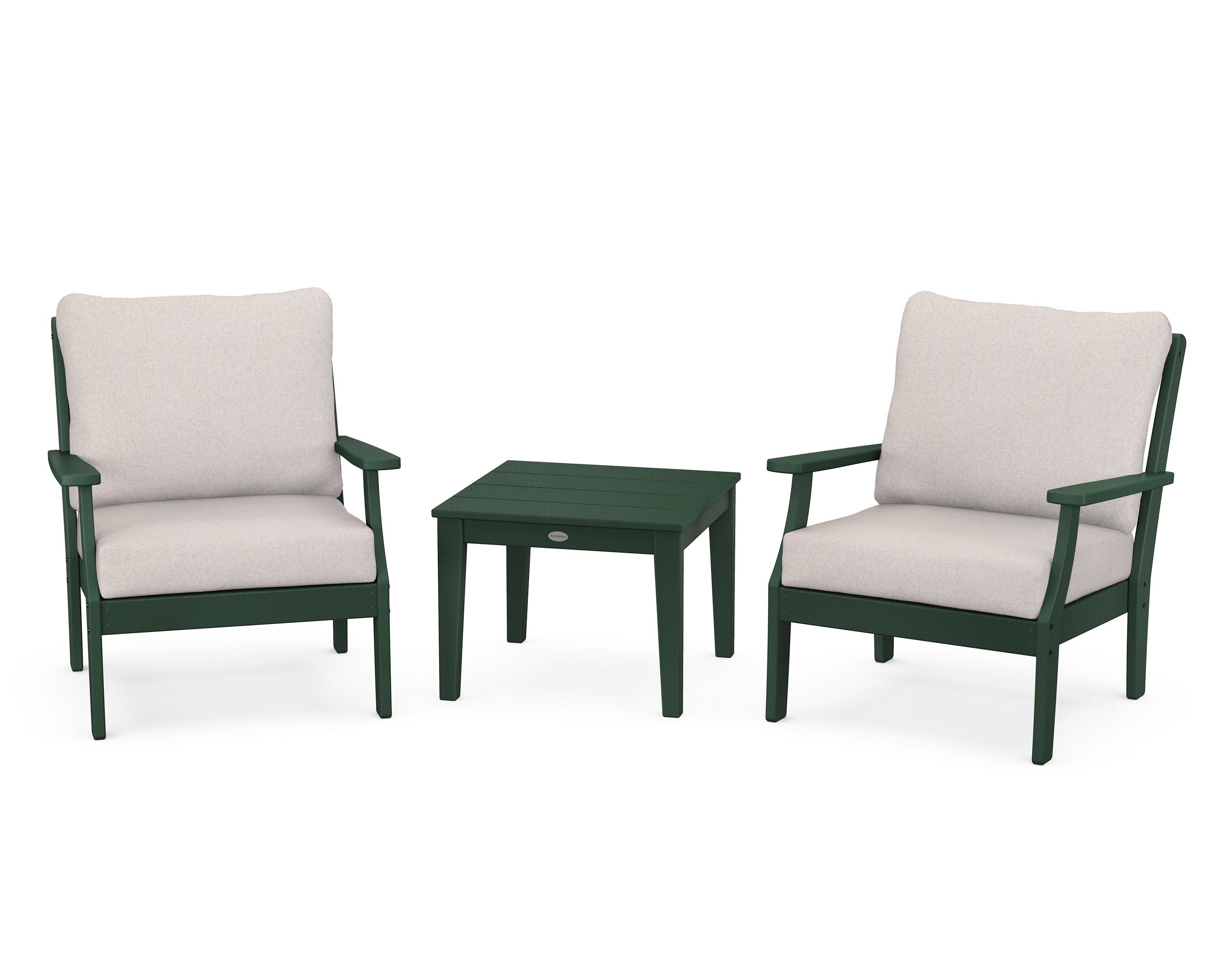 POLYWOOD Braxton 3-Piece Deep Seating Set in Green / Dune Burlap