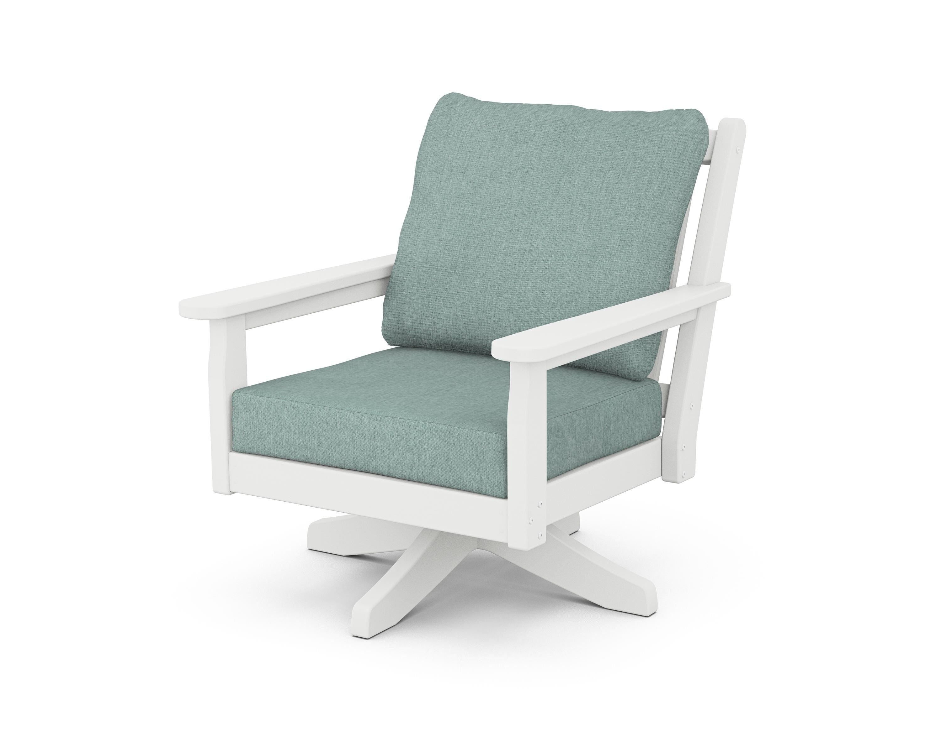 POLYWOOD Chippendale Deep Seating Swivel Chair in White / Glacier Spa