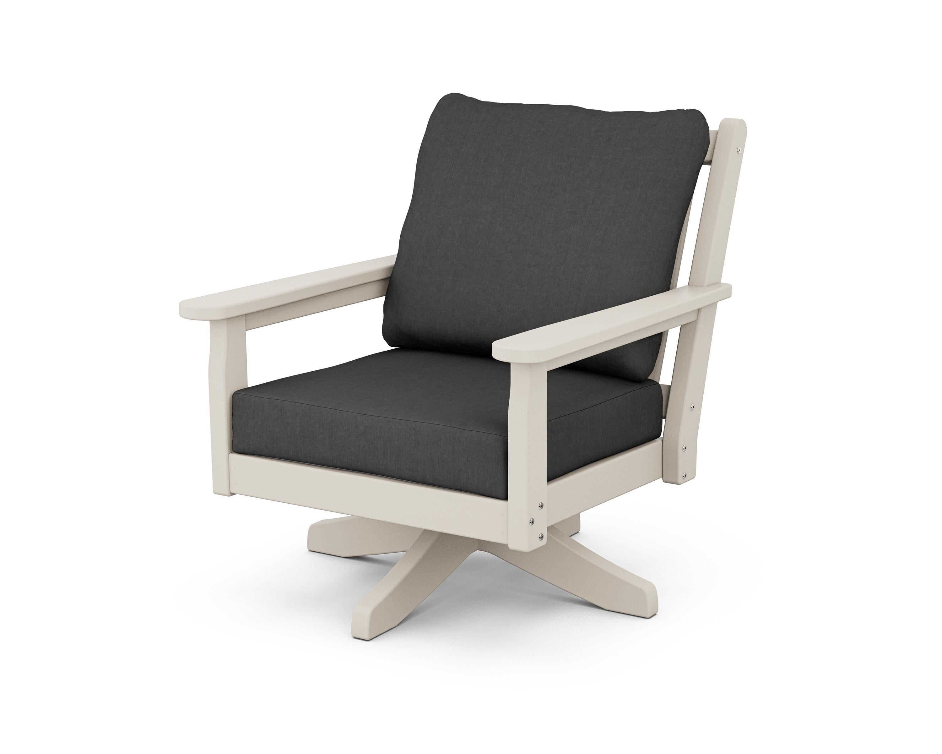 POLYWOOD Chippendale Deep Seating Swivel Chair in Sand / Spectrum Carbon
