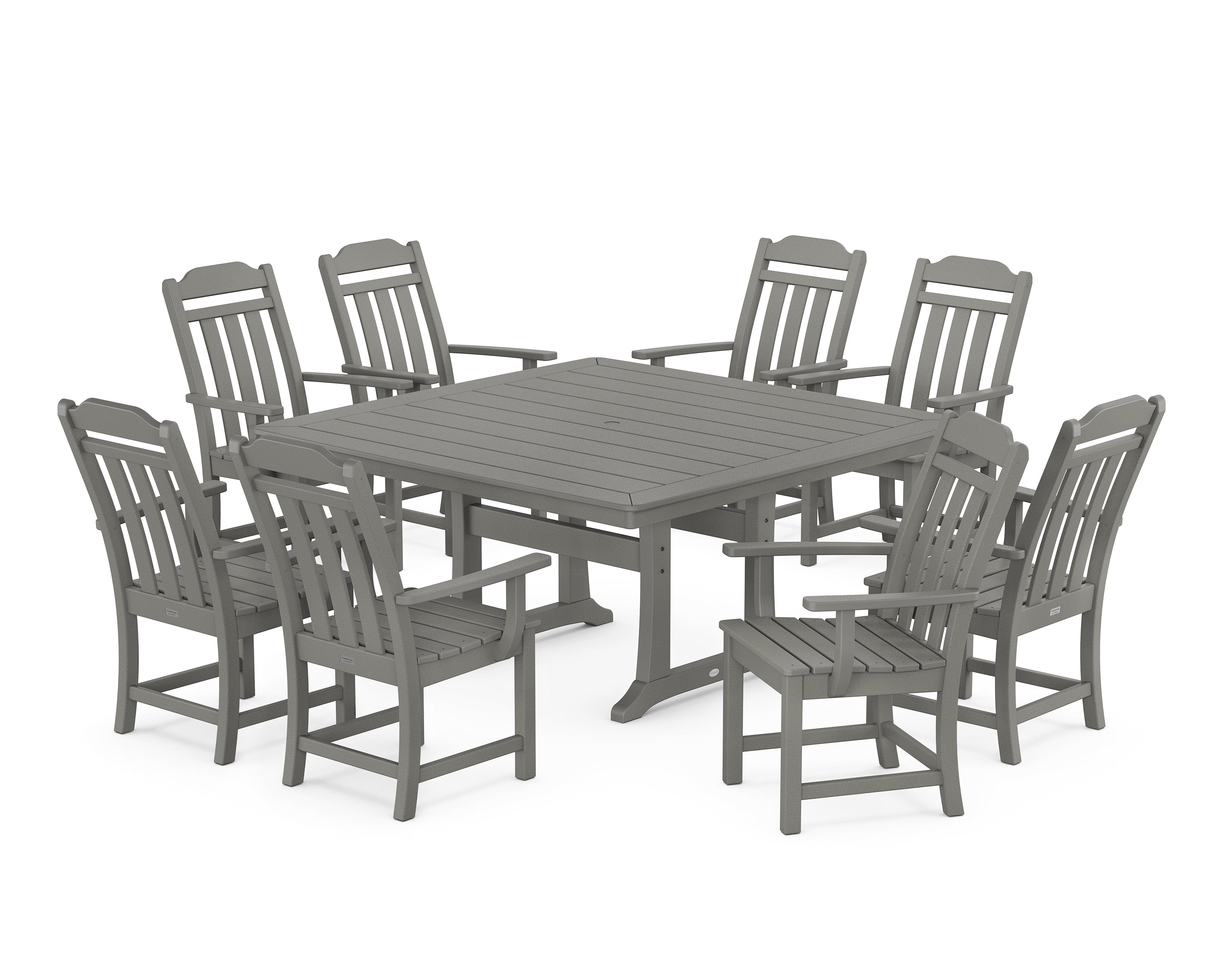 Polywood Country Living 9-Piece Square Dining Set with Trestle Legs in Slate Grey