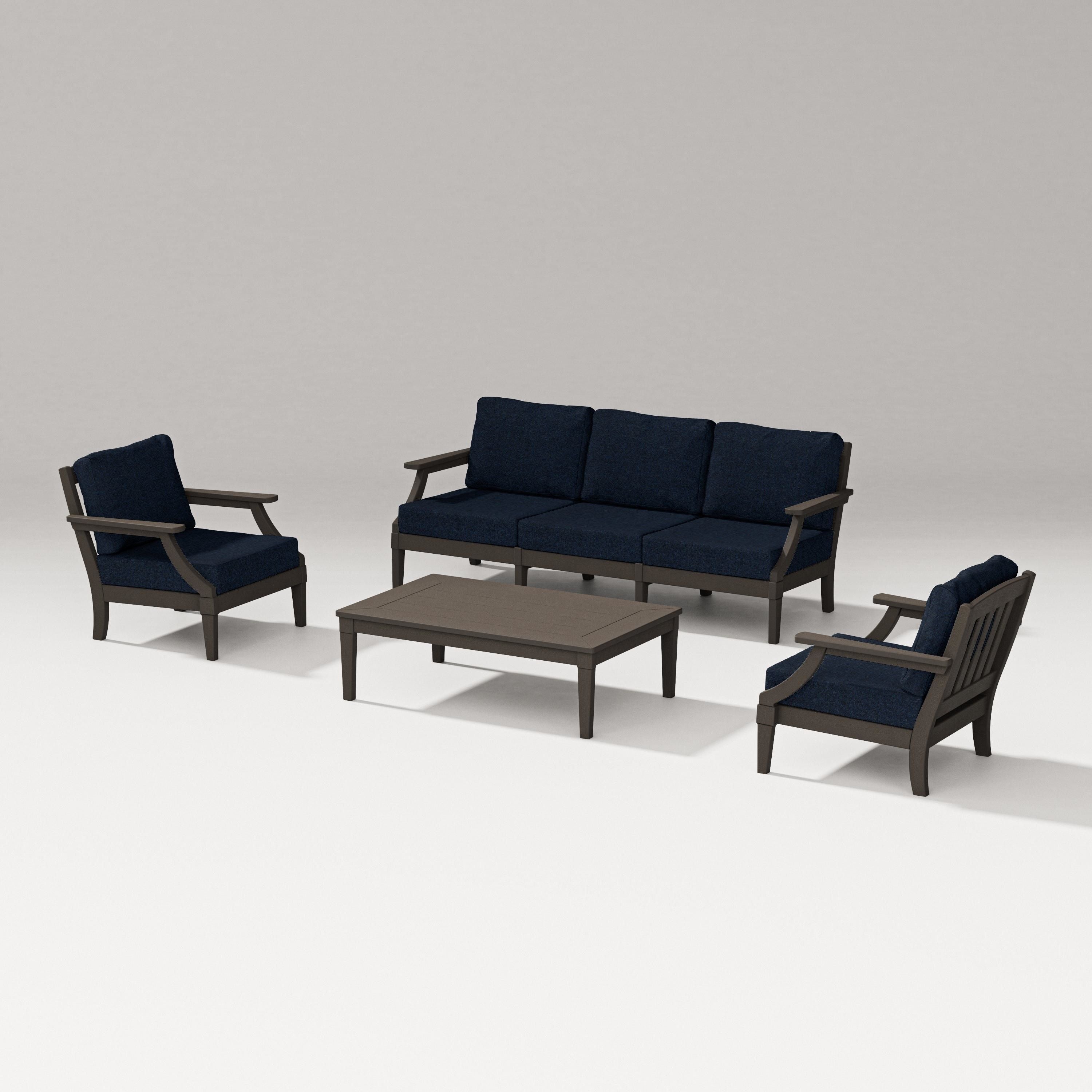 PW Designer Series Estate 4-Piece Lounge Sofa Set in Vintage Coffee / Marine Indigo