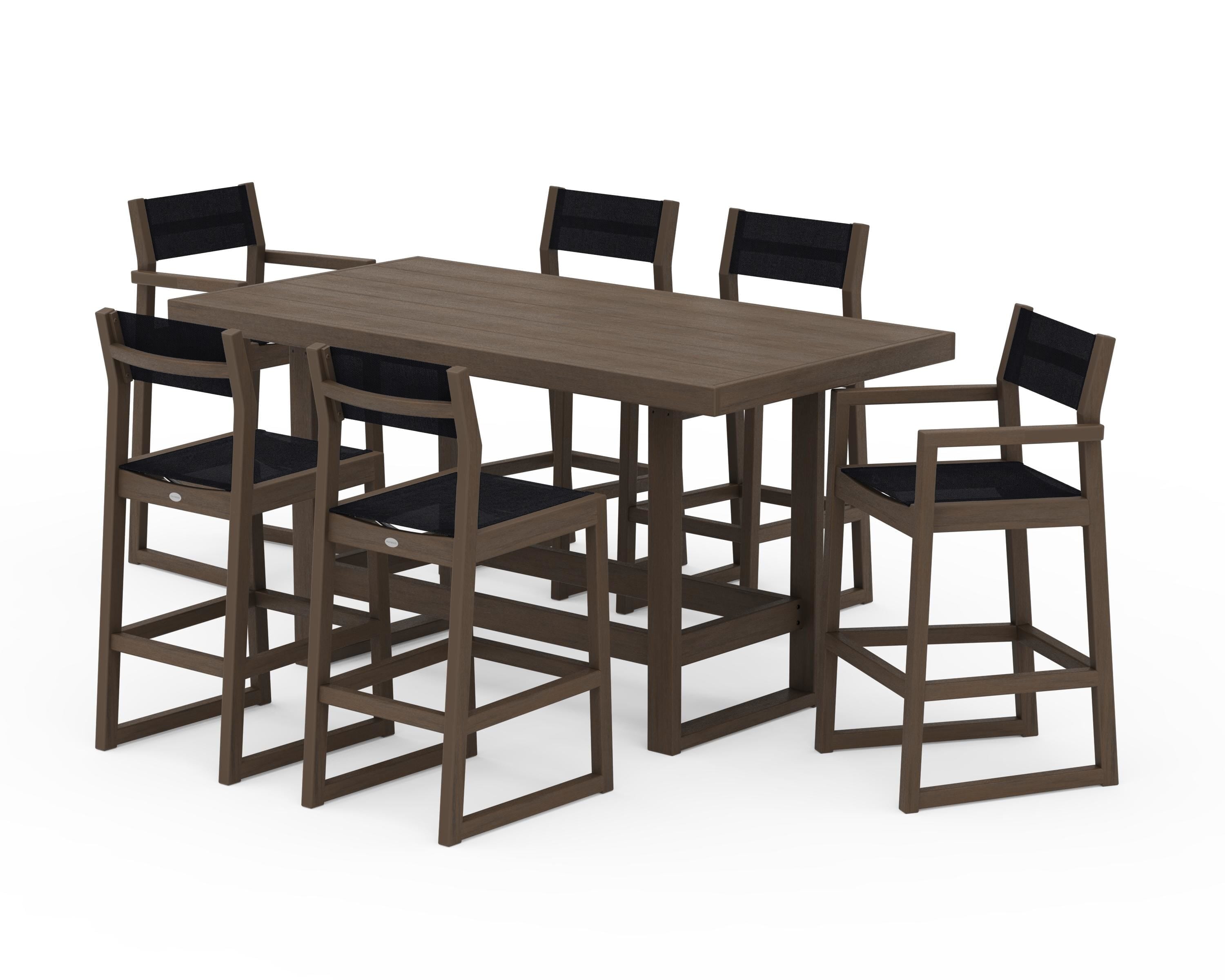 POLYWOOD EDGE Sling 7-Piece Bar Table Set in Kona / Black Sling
