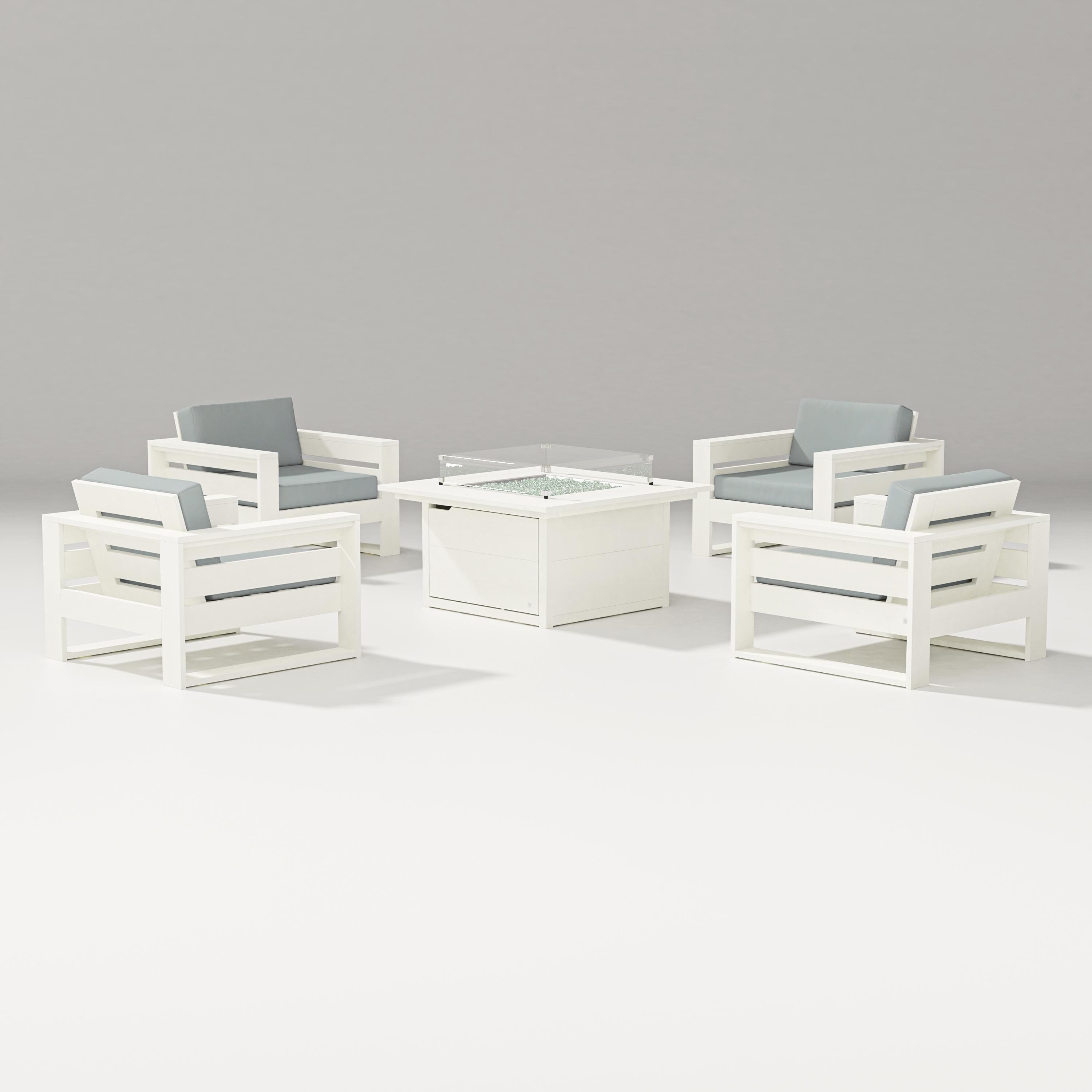 PW Designer Series Latitude 5-Piece Lounge Fire Table Set in Vintage White / Spa