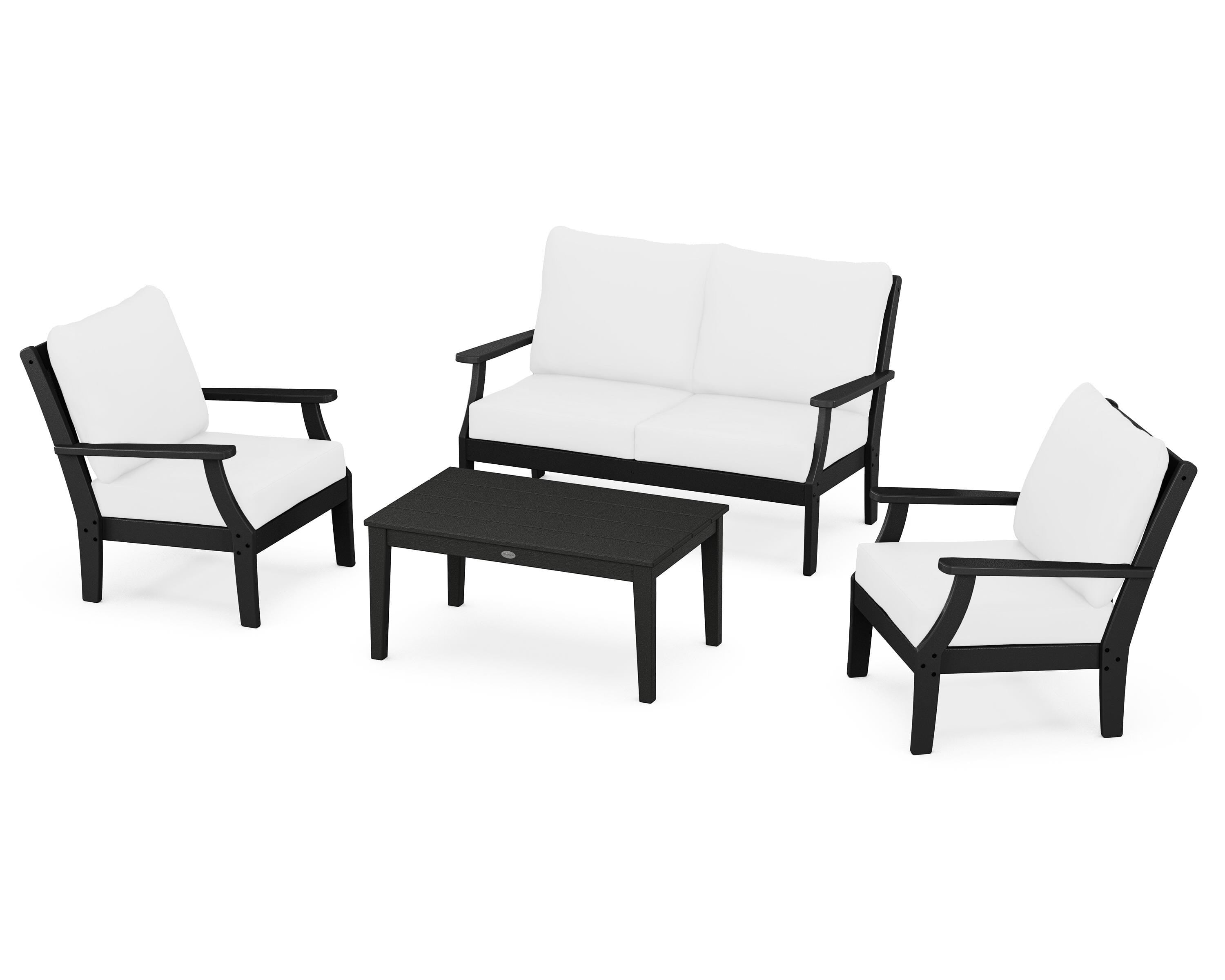 POLYWOOD Braxton 4-Piece Deep Seating Chair Set in Black / Natural