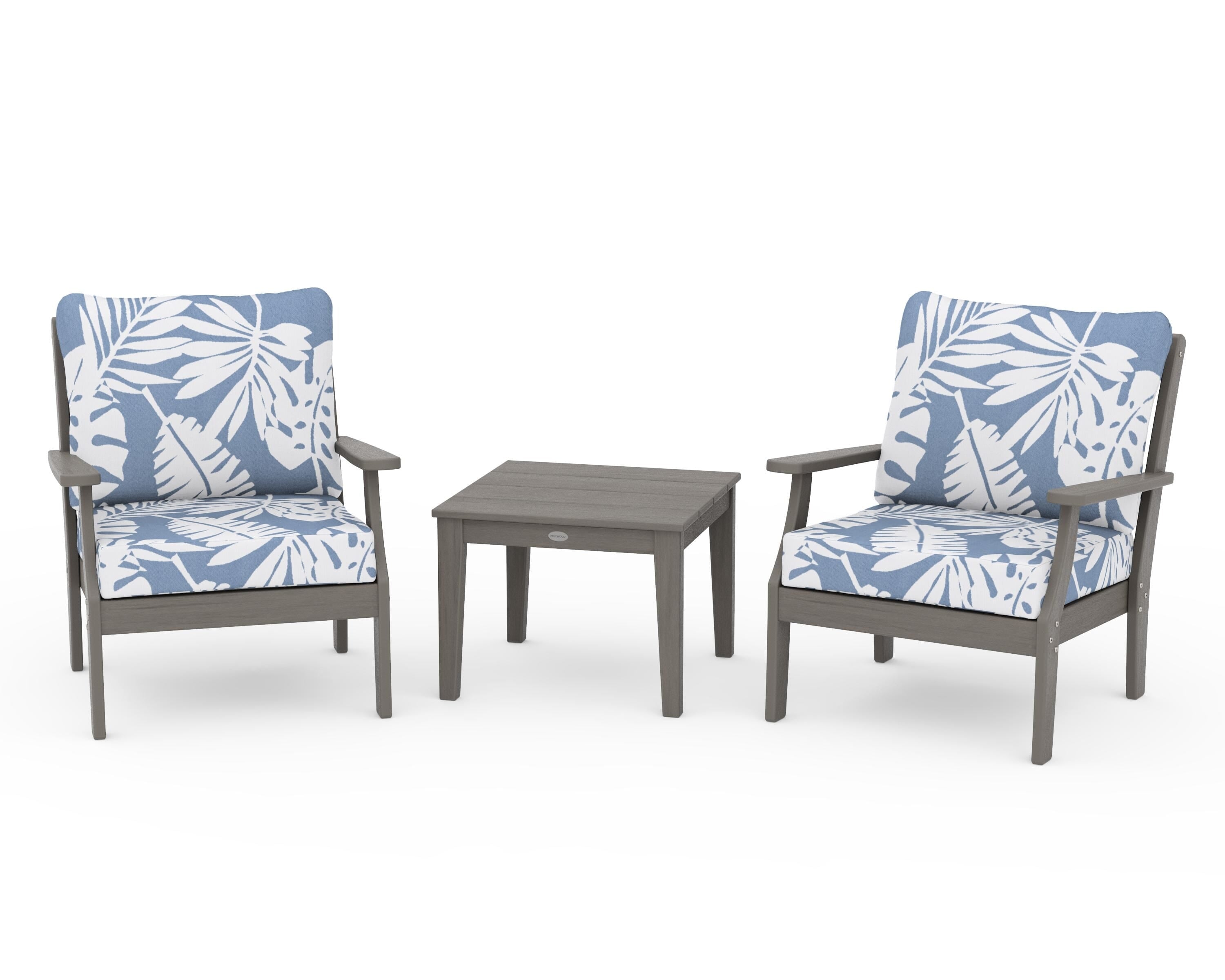 POLYWOOD Braxton 3-Piece Deep Seating Set in Driftwood / Leaf Sky Blue