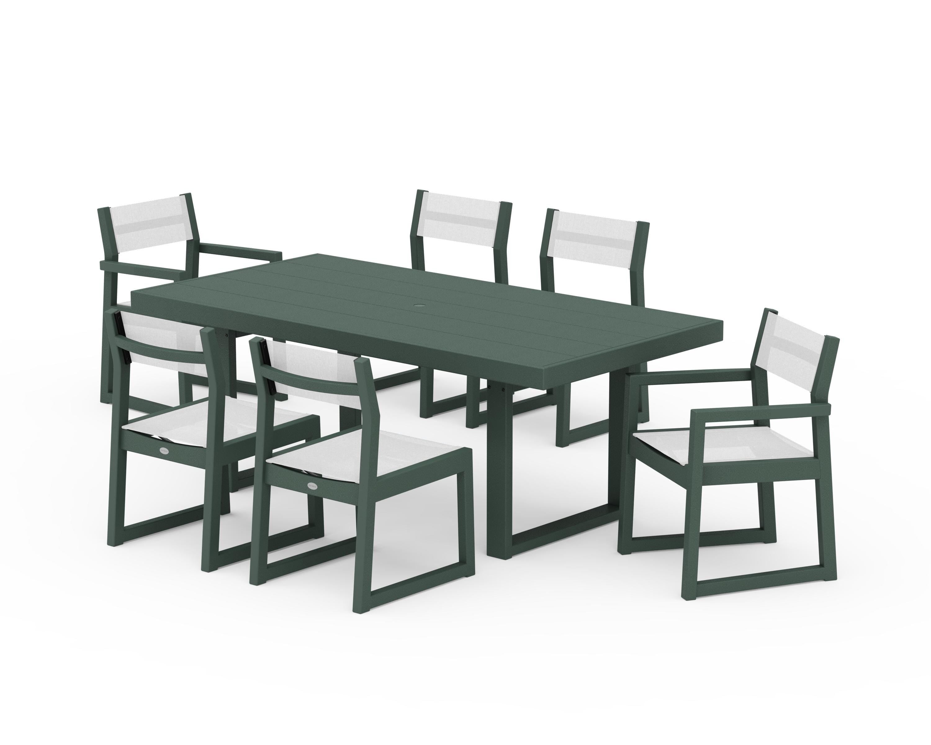 POLYWOOD EDGE Sling 7-Piece Dining Set in Green / White Sling