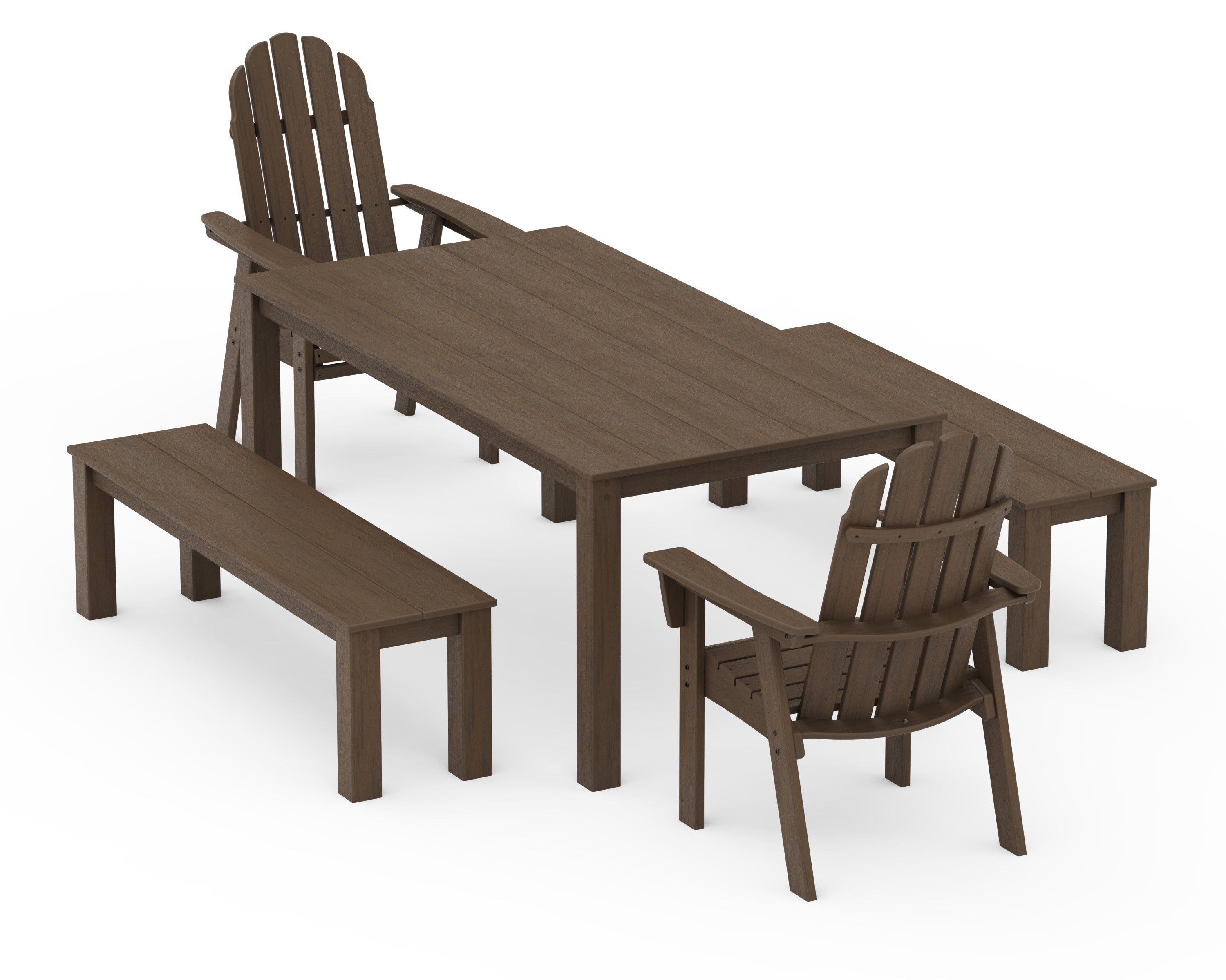 POLYWOOD Vineyard Curveback Adirondack 5-Piece Parsons Dining Set with Benches in Kona