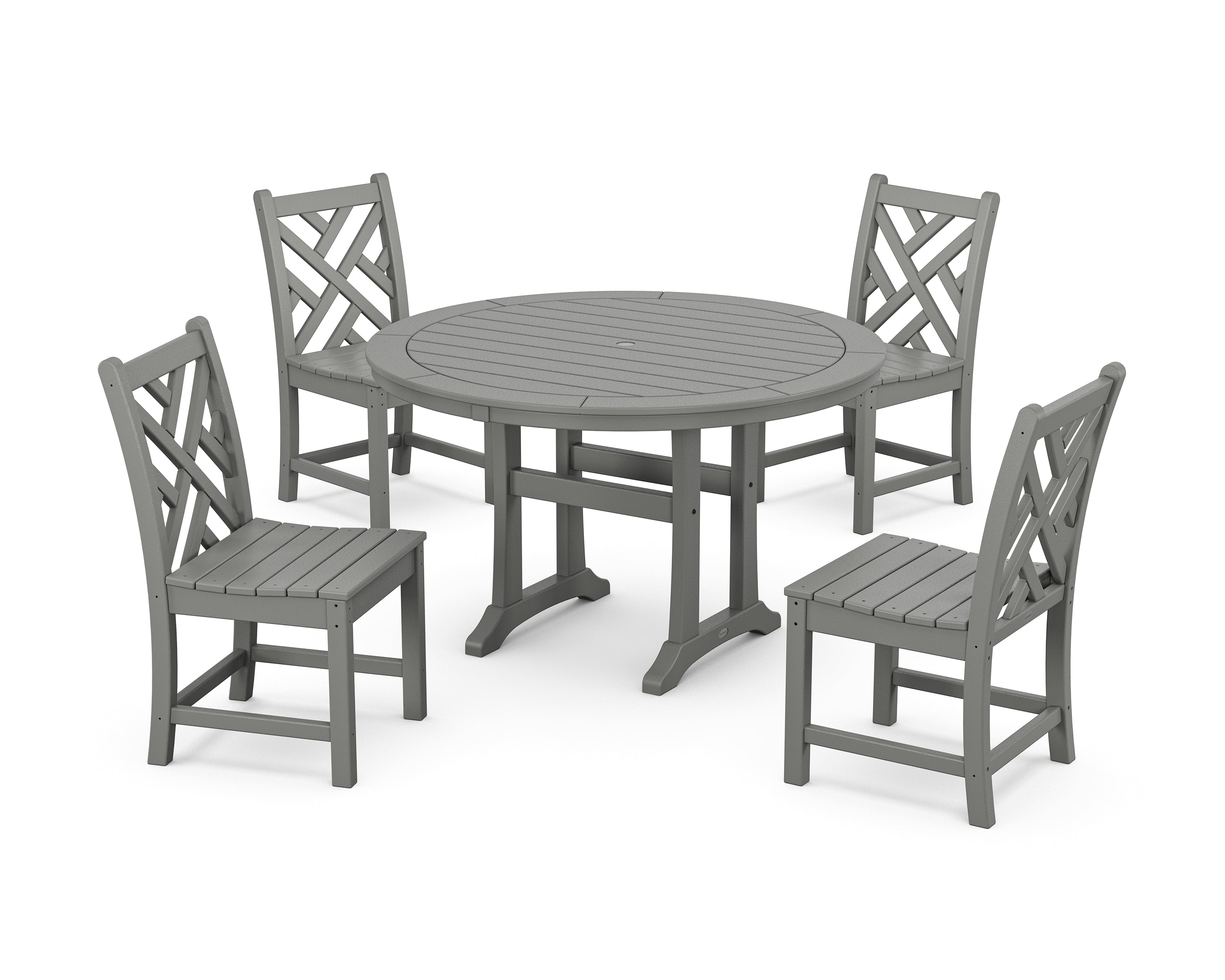 POLYWOOD® Chippendale Side Chair 5-Piece Round Dining Set With Trestle Legs in Slate Grey