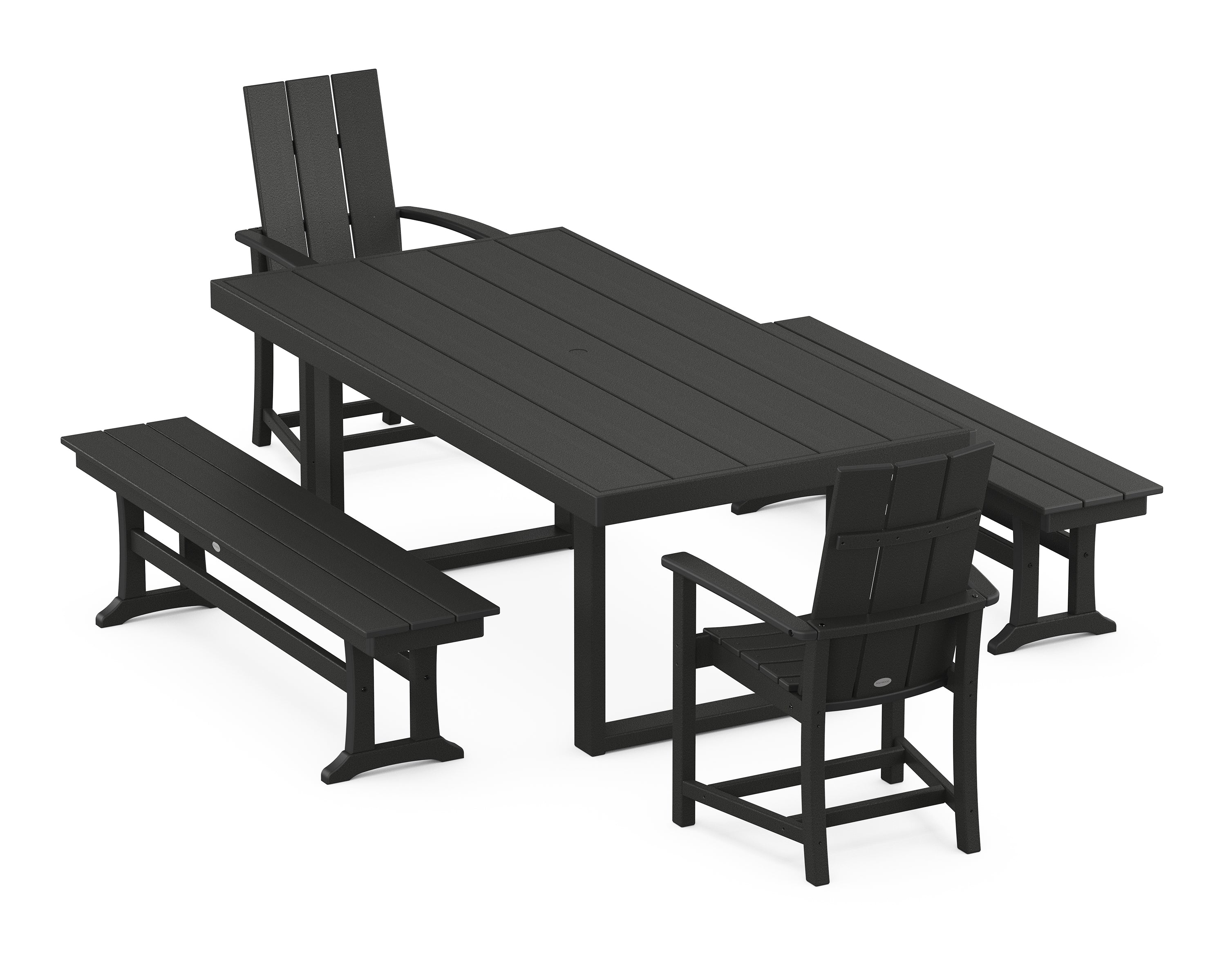 POLYWOOD® Modern Adirondack 5-Piece Dining Set with Benches in Black