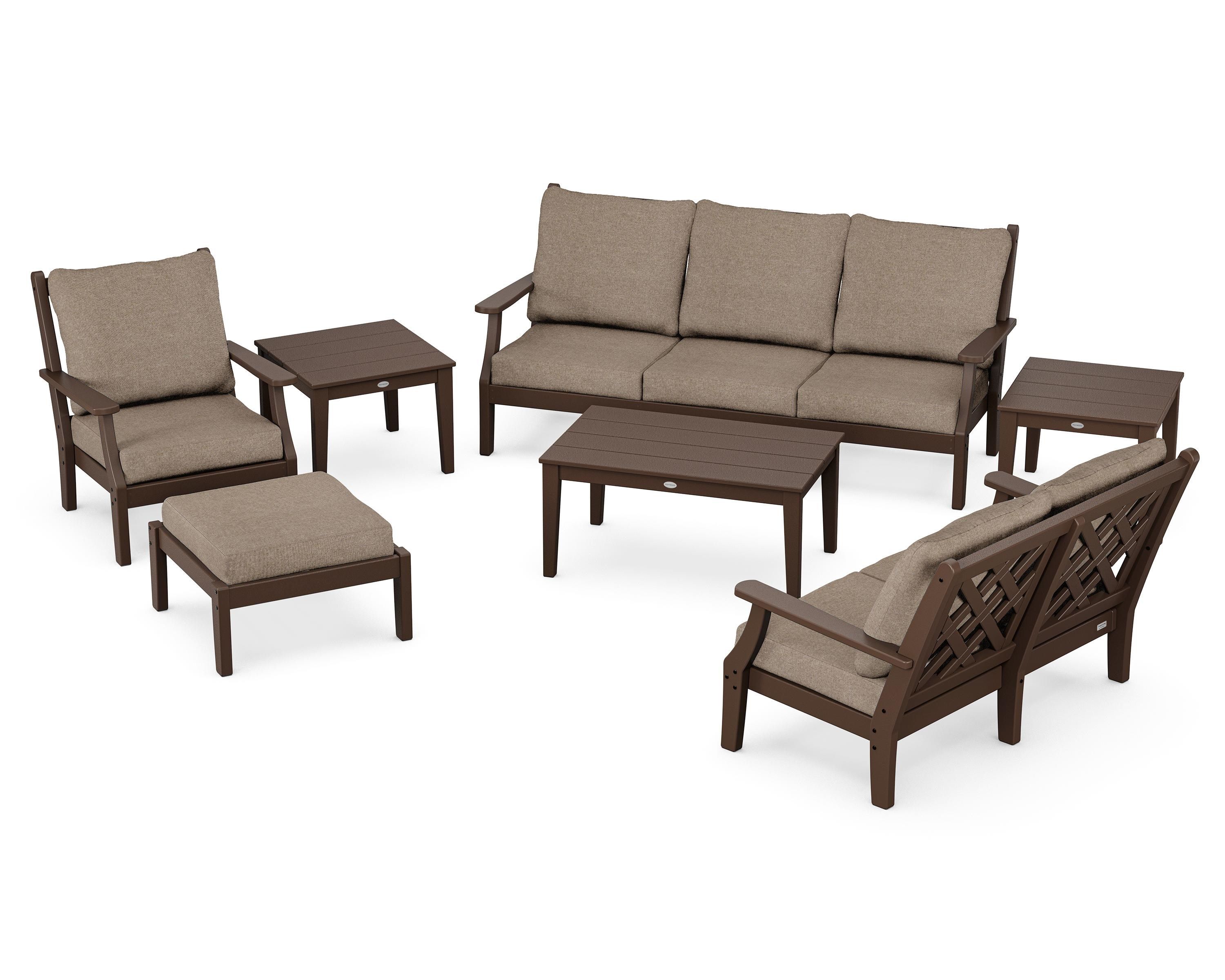 Country Living Wovendale 7-Piece Deep Seating Set in Mahogany / Spiced Burlap