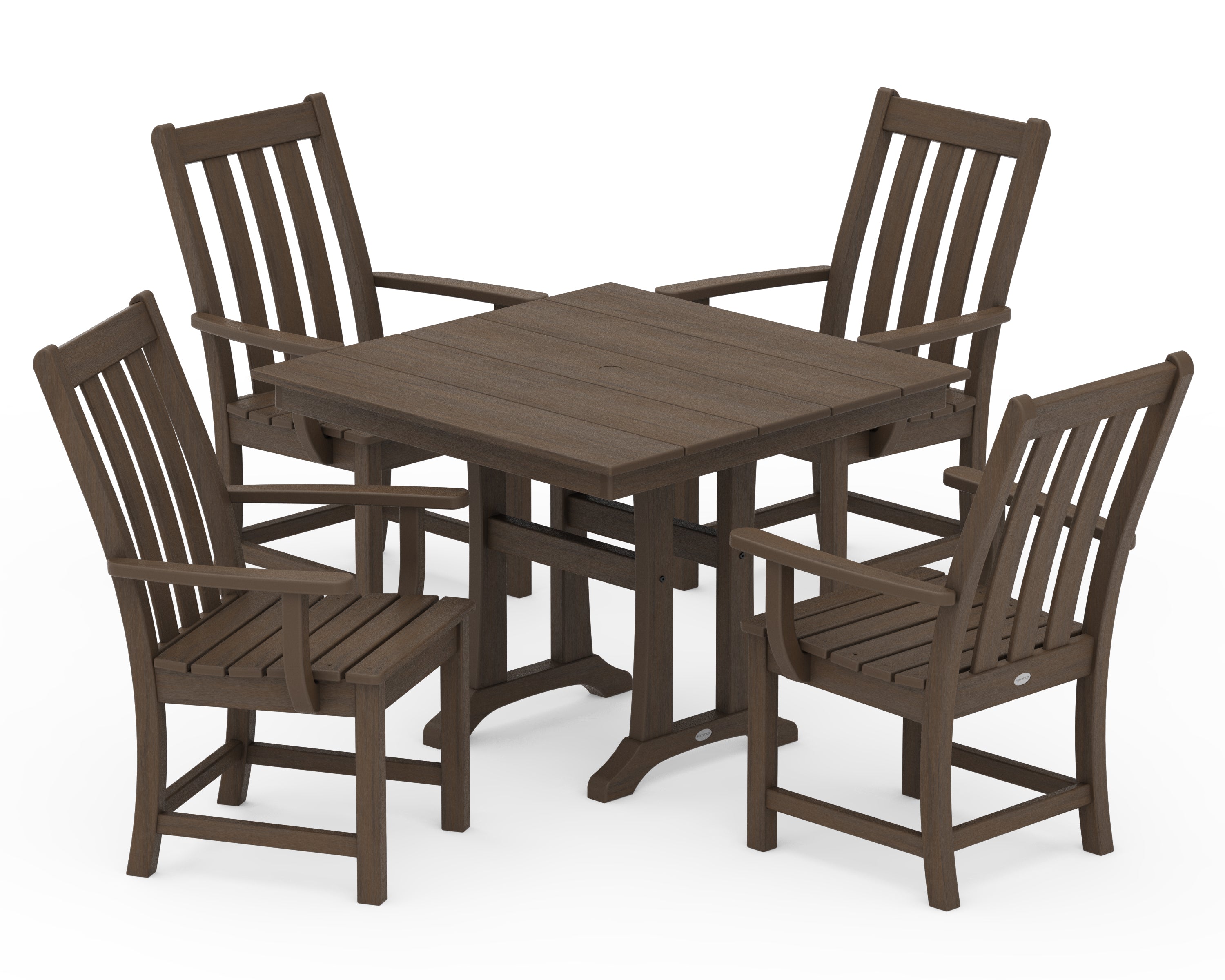 POLYWOOD Vineyard 5-Piece Farmhouse Trestle Arm Chair Dining Set in Kona
