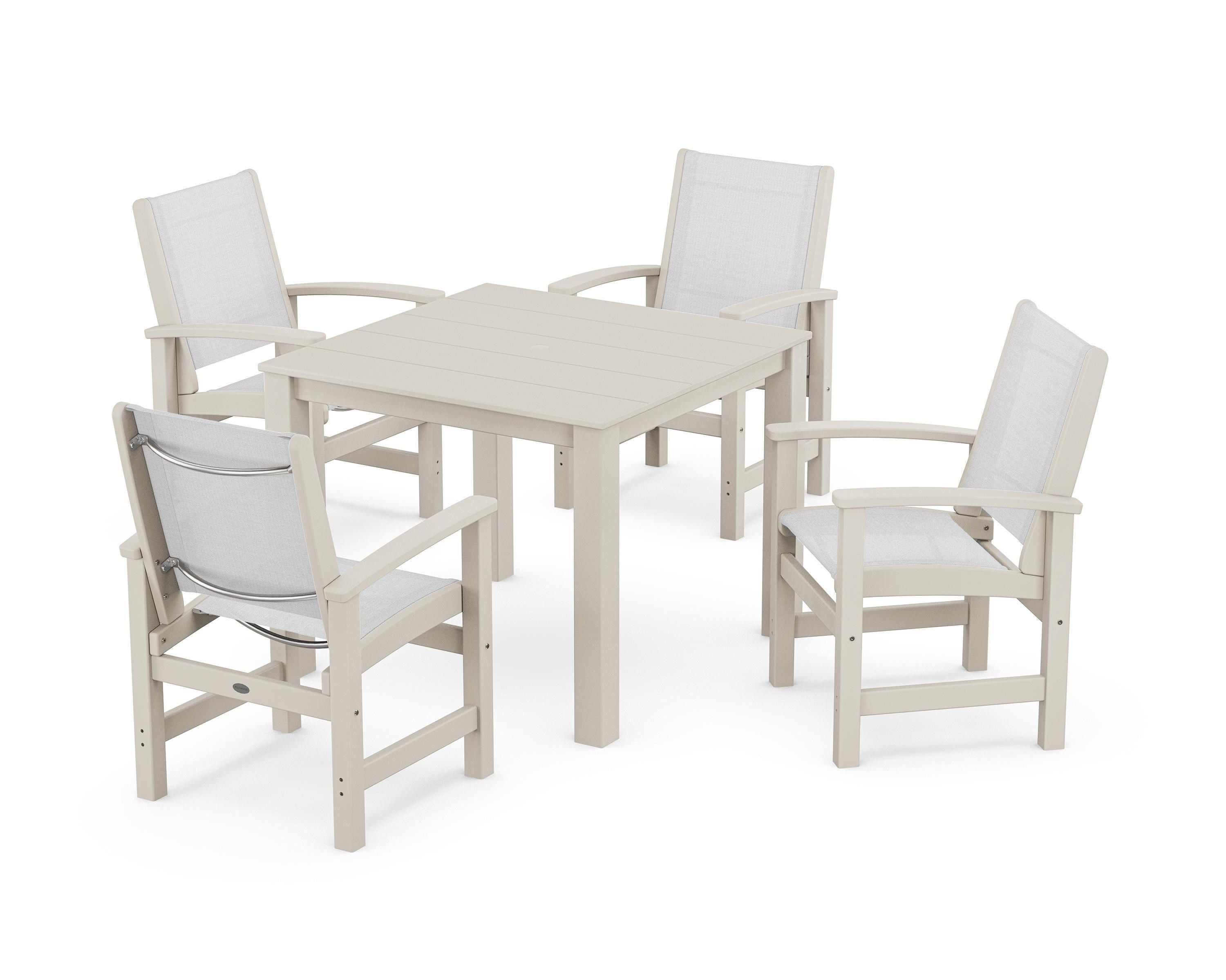 POLYWOOD Coastal 5-Piece Parsons Dining Set in Sand / White Sling