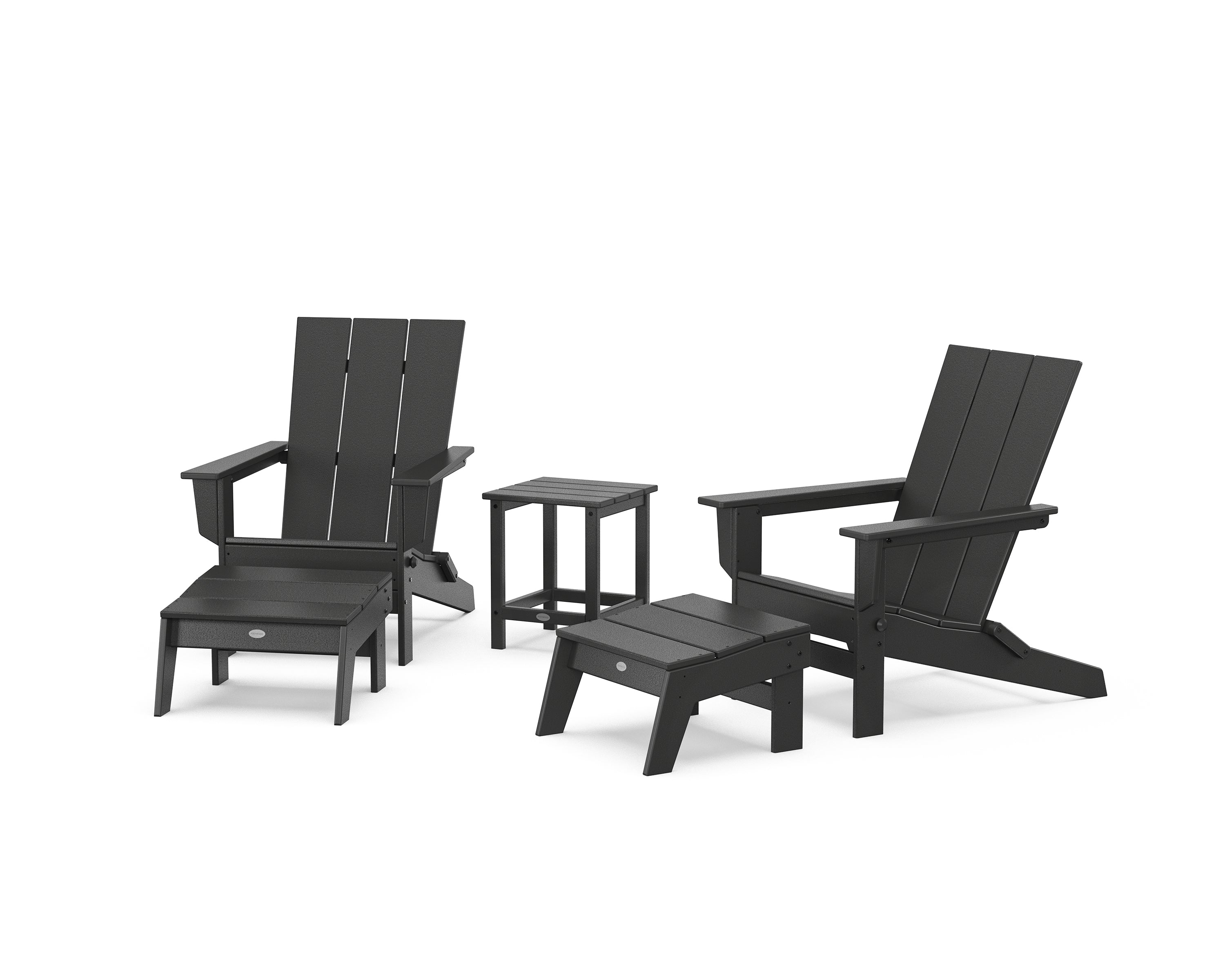 POLYWOOD® 5-Piece Modern Studio Folding Adirondack Set with Ottomans and Side Table  in Black