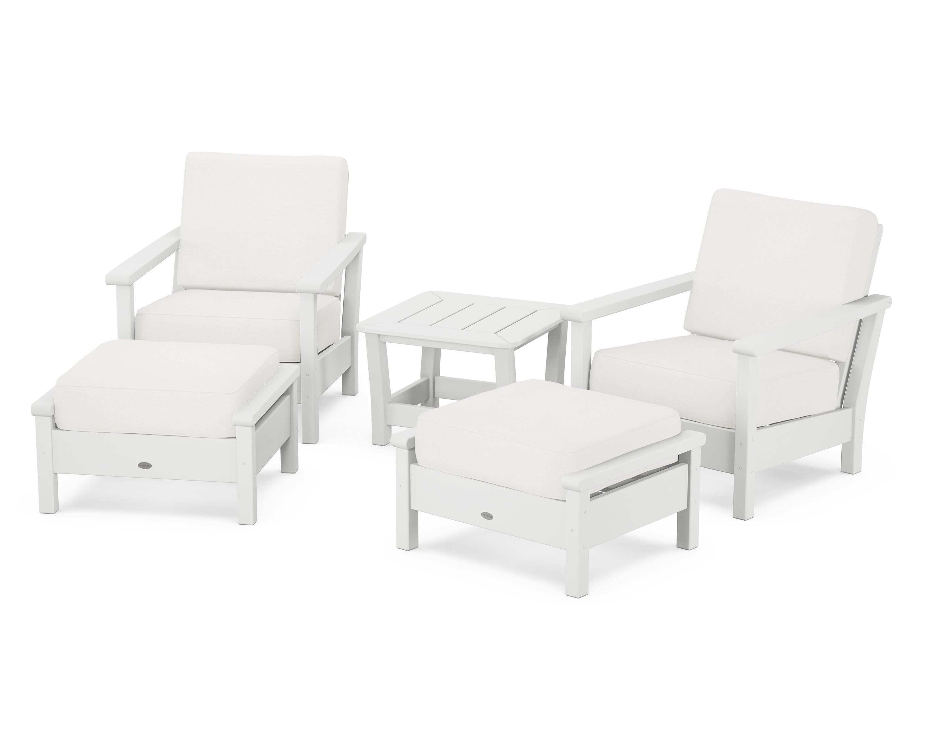 POLYWOOD Harbour 5-Piece Deep Seating Chair Set in White / Natural Linen