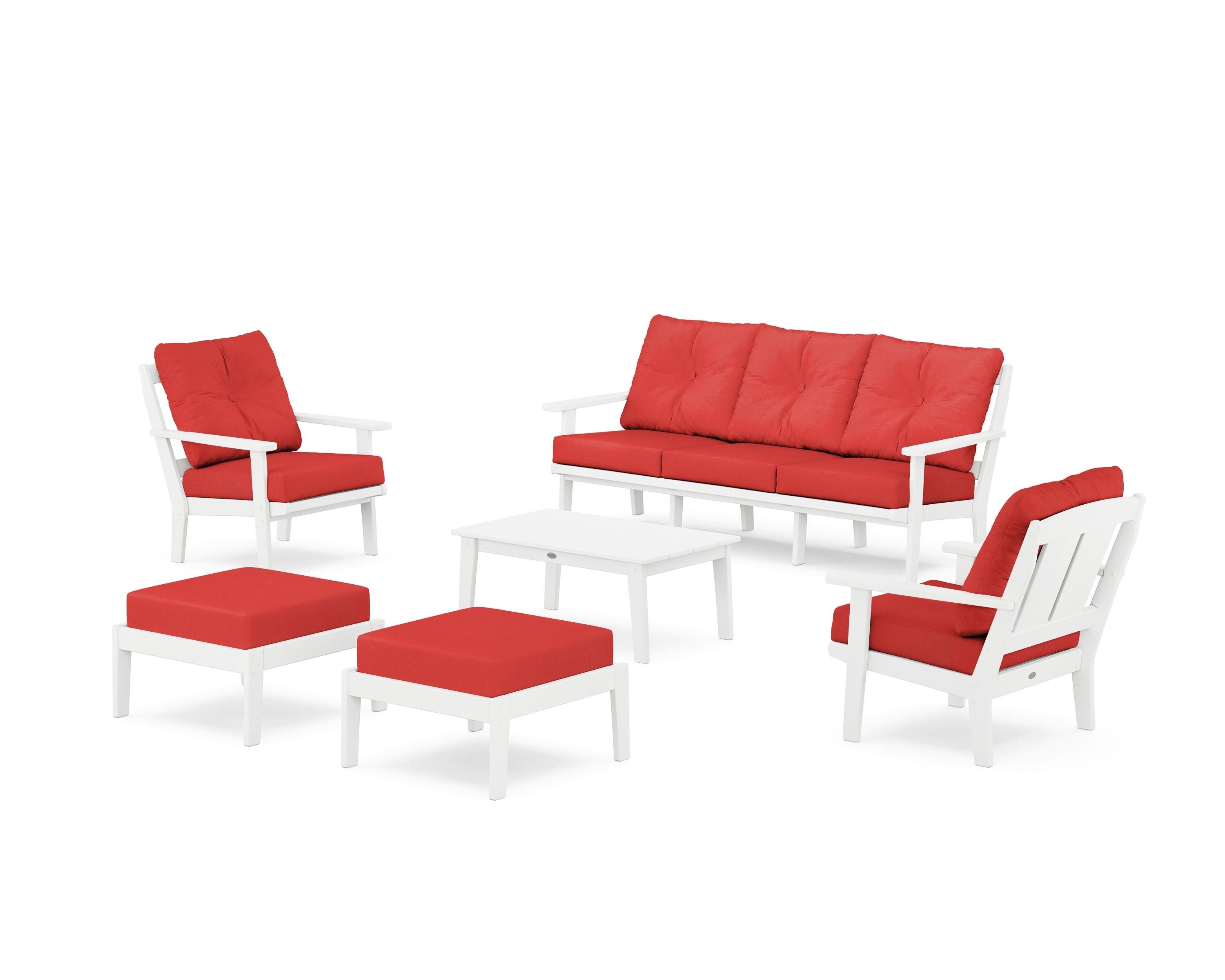POLYWOOD Mission 6-Piece Lounge Sofa Set in White / Crimson Linen