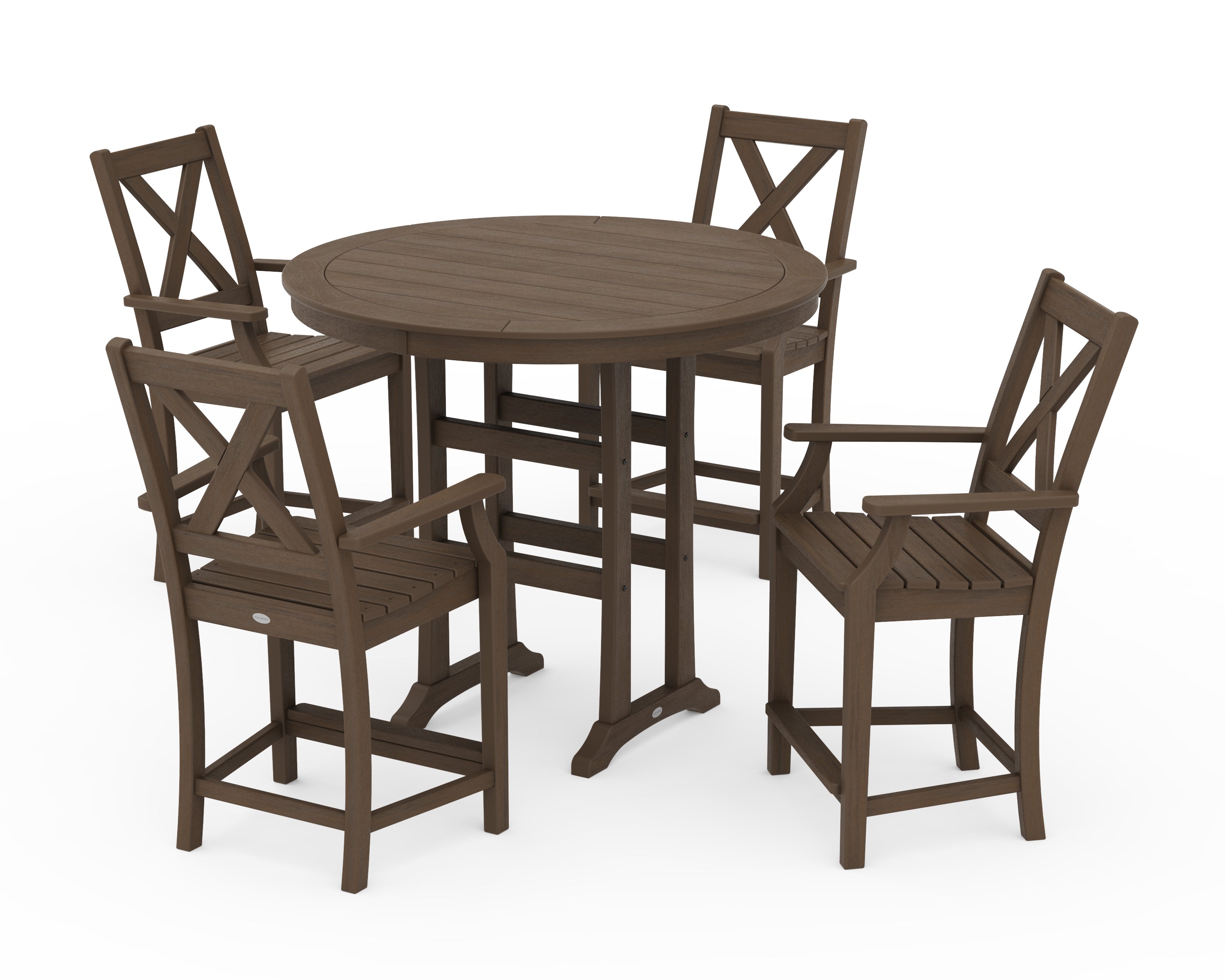 POLYWOOD Braxton 5-Piece Nautical Trestle Arm Chair Counter Set in Kona