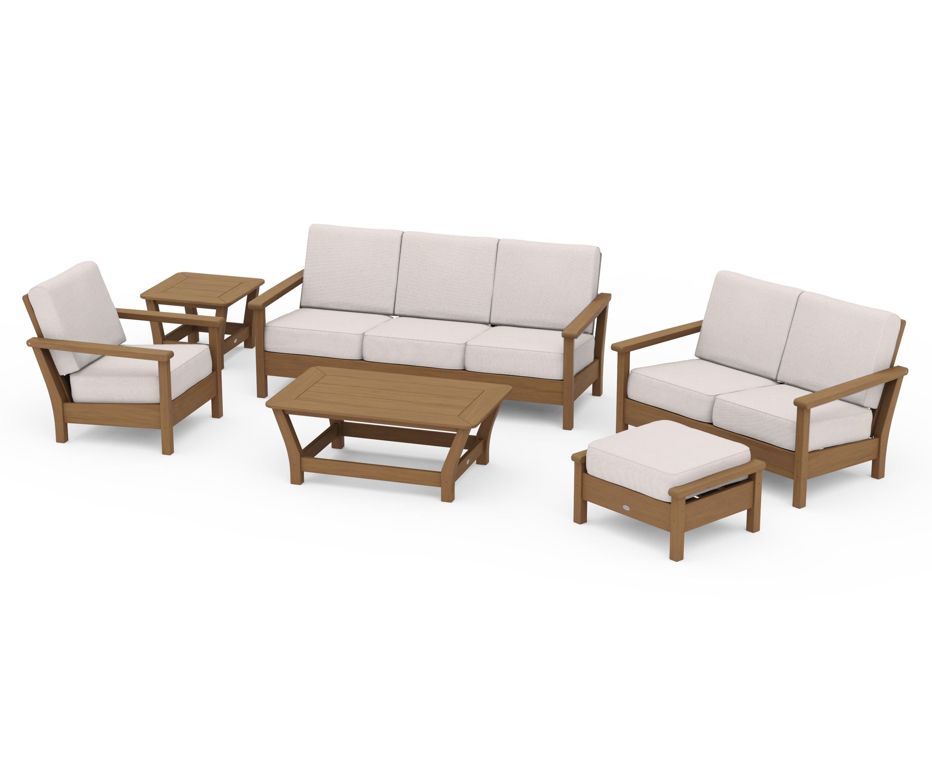 POLYWOOD Harbour 6-Piece Outdoor Living Set in Natural / Dune Burlap