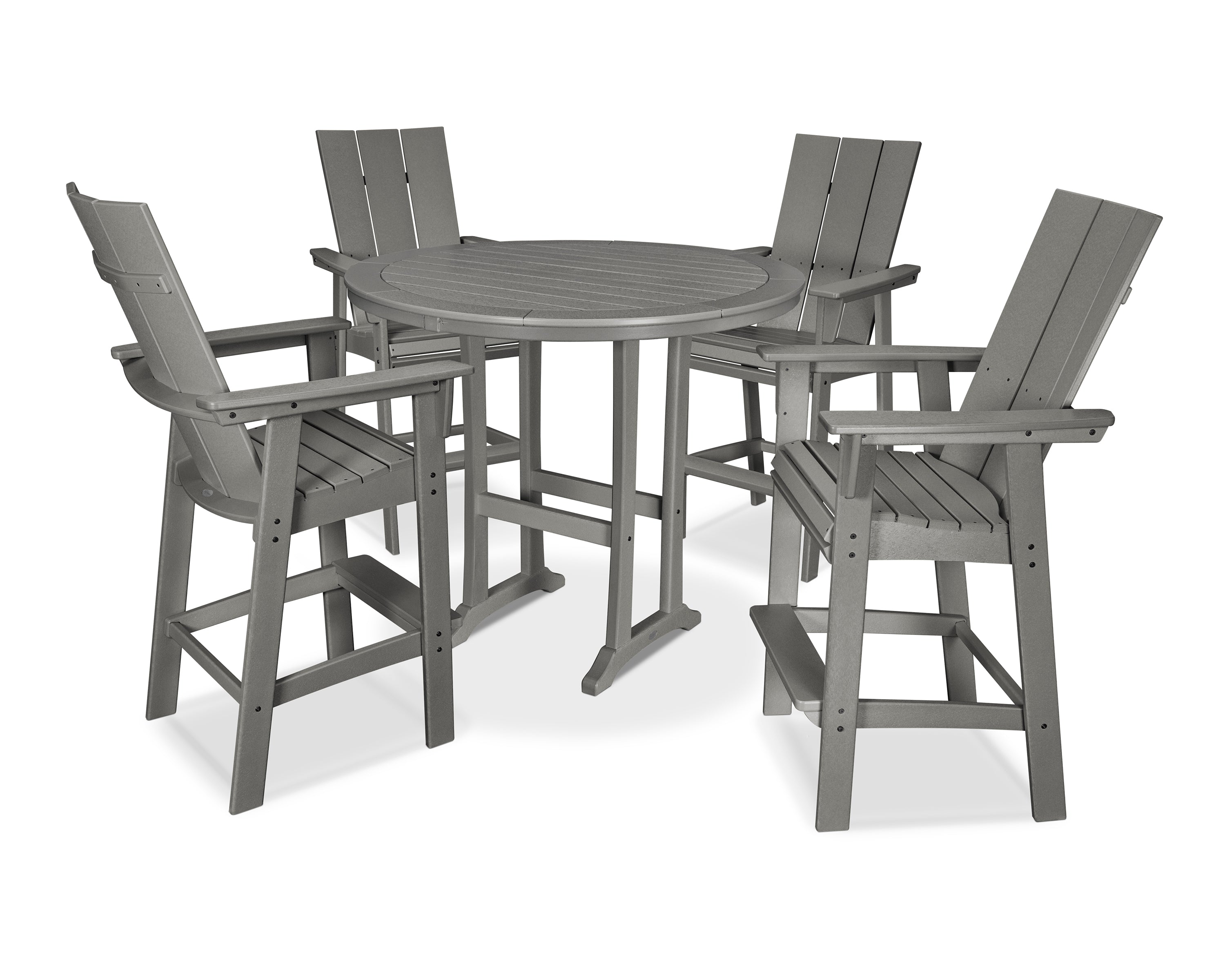 POLYWOOD® Modern Curveback Adirondack 5-Piece Nautical Trestle Bar Set in Slate Grey