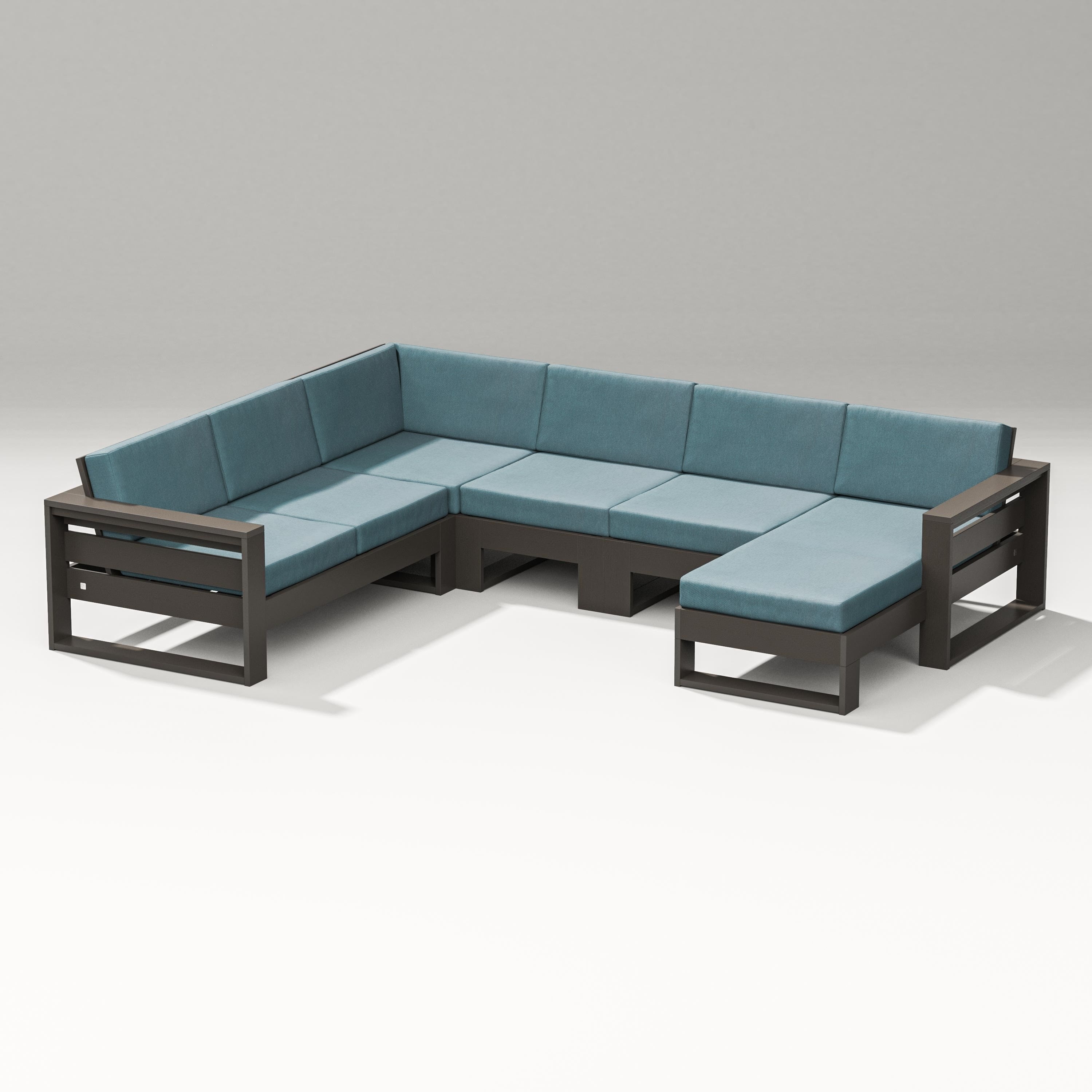 PW Designer Series Latitude Corner Sectional with Right Chaise in Vintage Coffee / Ocean Teal