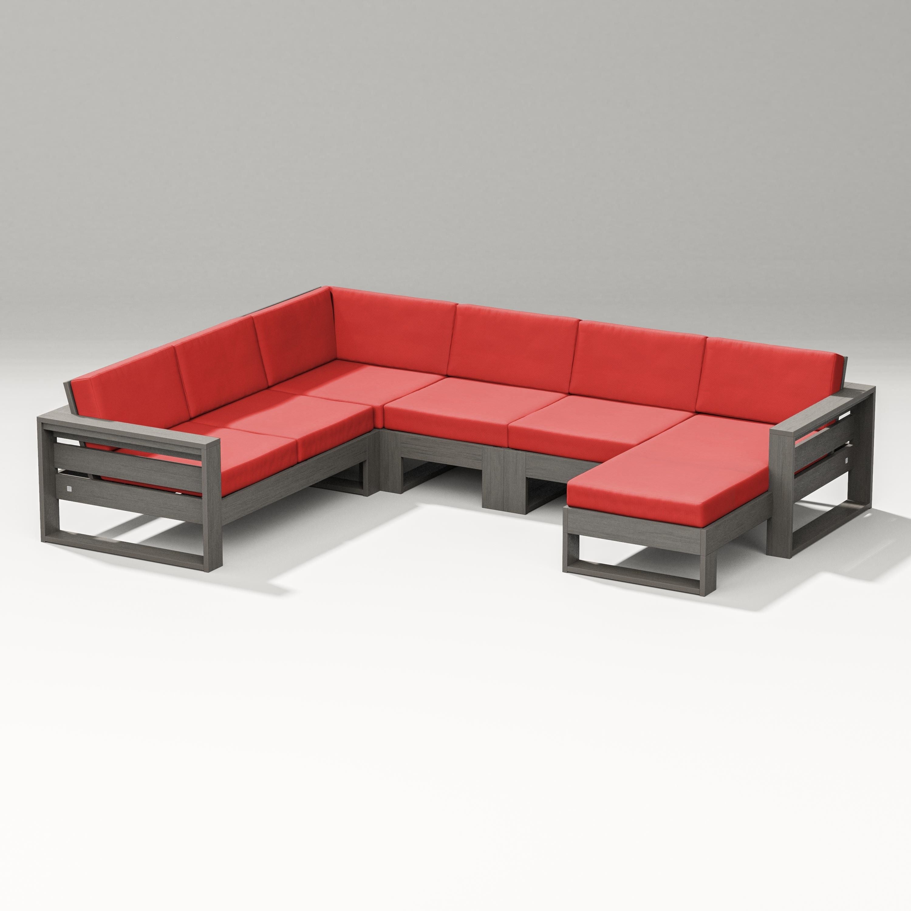 PW Designer Series Latitude Corner Sectional with Right Chaise in Driftwood / Crimson Linen