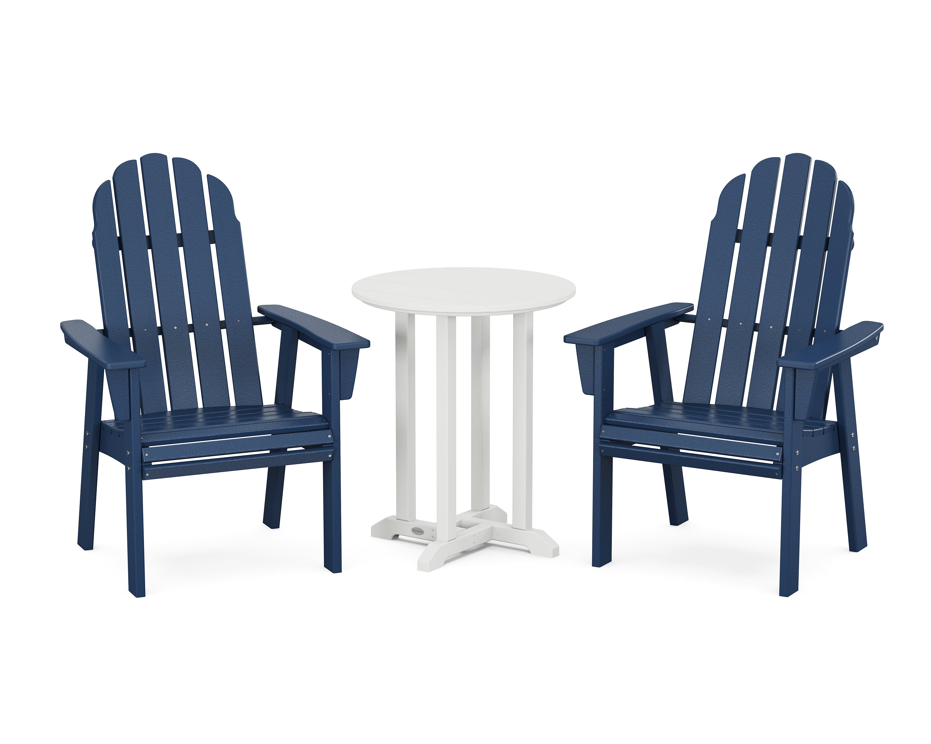 POLYWOOD Vineyard Adirondack 3-Piece Round Bistro Dining Set in Navy / White