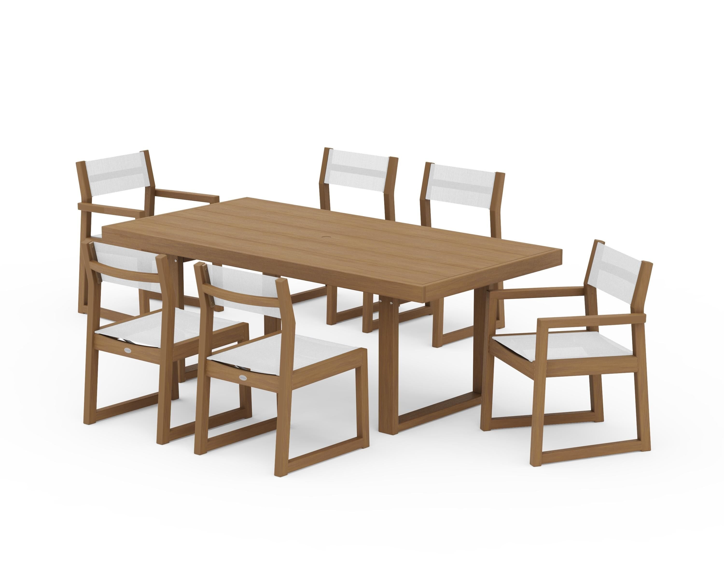 POLYWOOD EDGE Sling 7-Piece Dining Set in Natural / White Sling