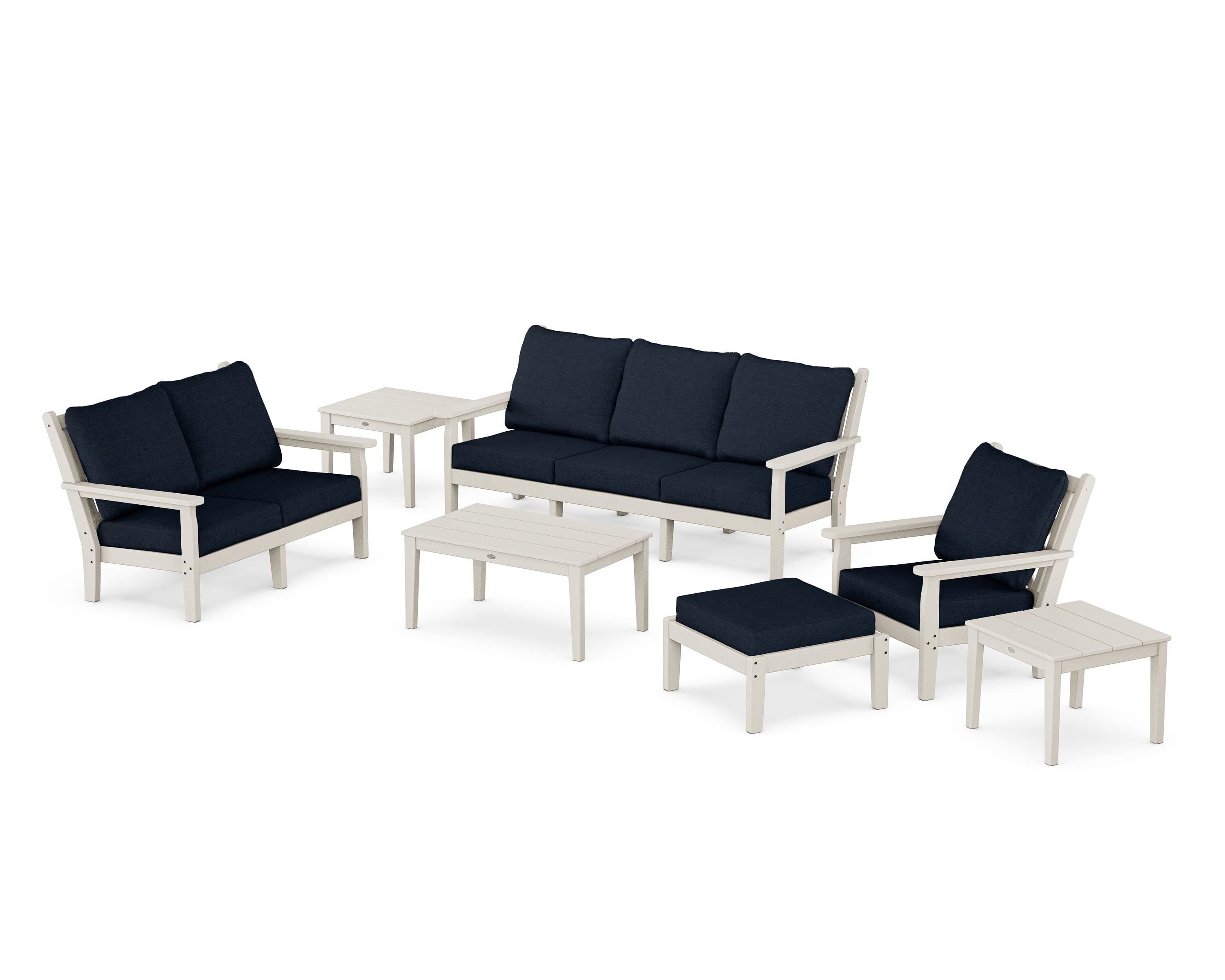 POLYWOOD Chippendale 7-Piece Deep Seating Set in Sand / Marine Indigo